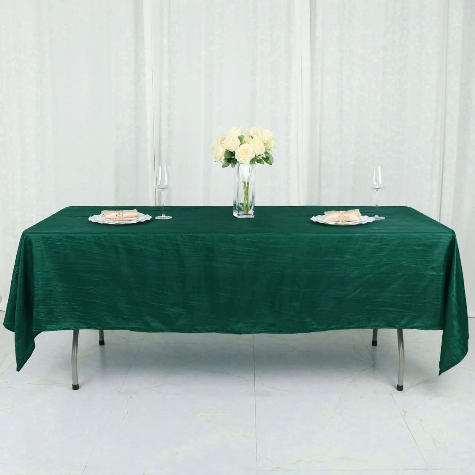Taffeta Rectangle Tablecloth 60"x102" Hunter Emerald Green Accordion Crinkle Table Cover - Image 10