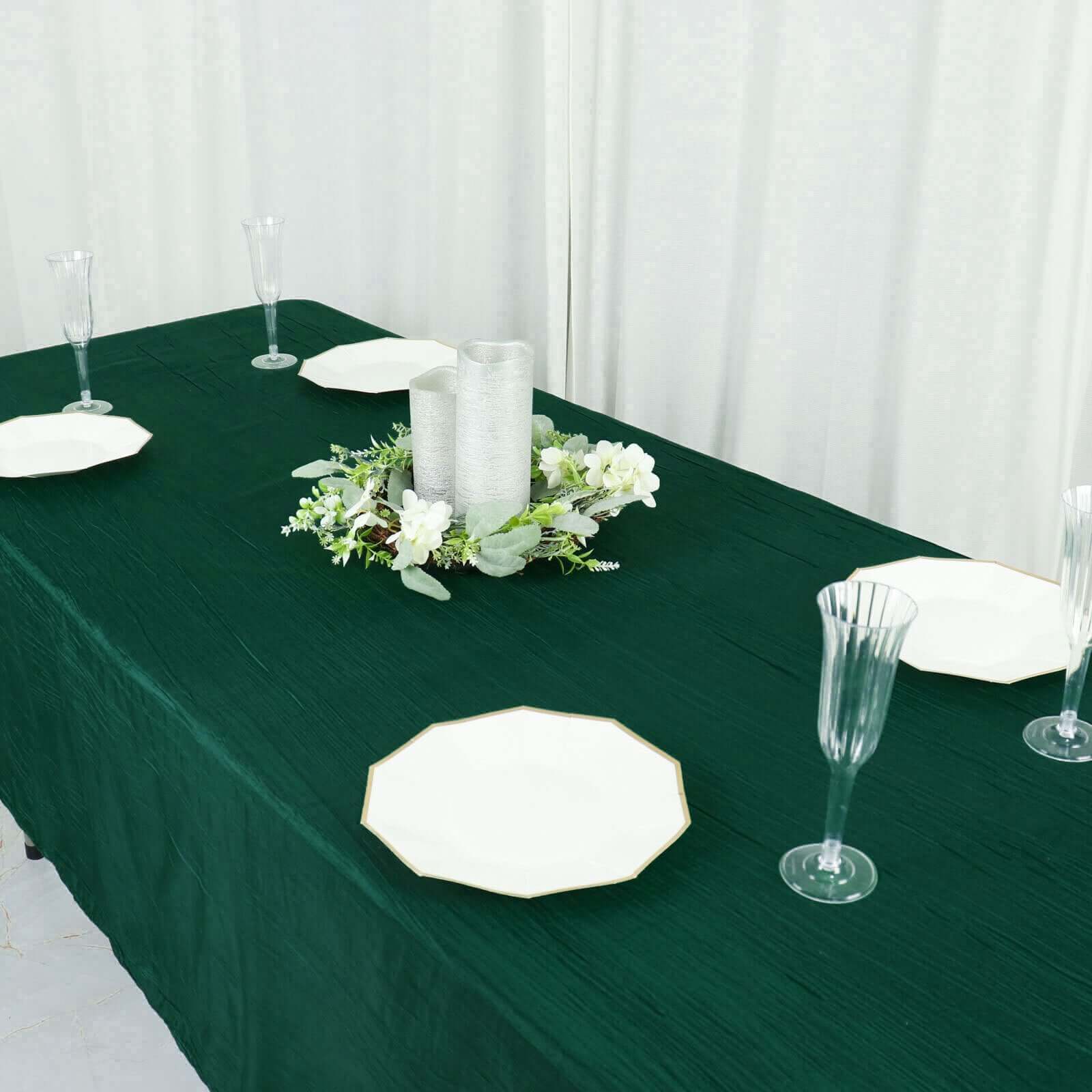 Taffeta Rectangle Tablecloth 60"x102" Hunter Emerald Green Accordion Crinkle Table Cover - Image 11