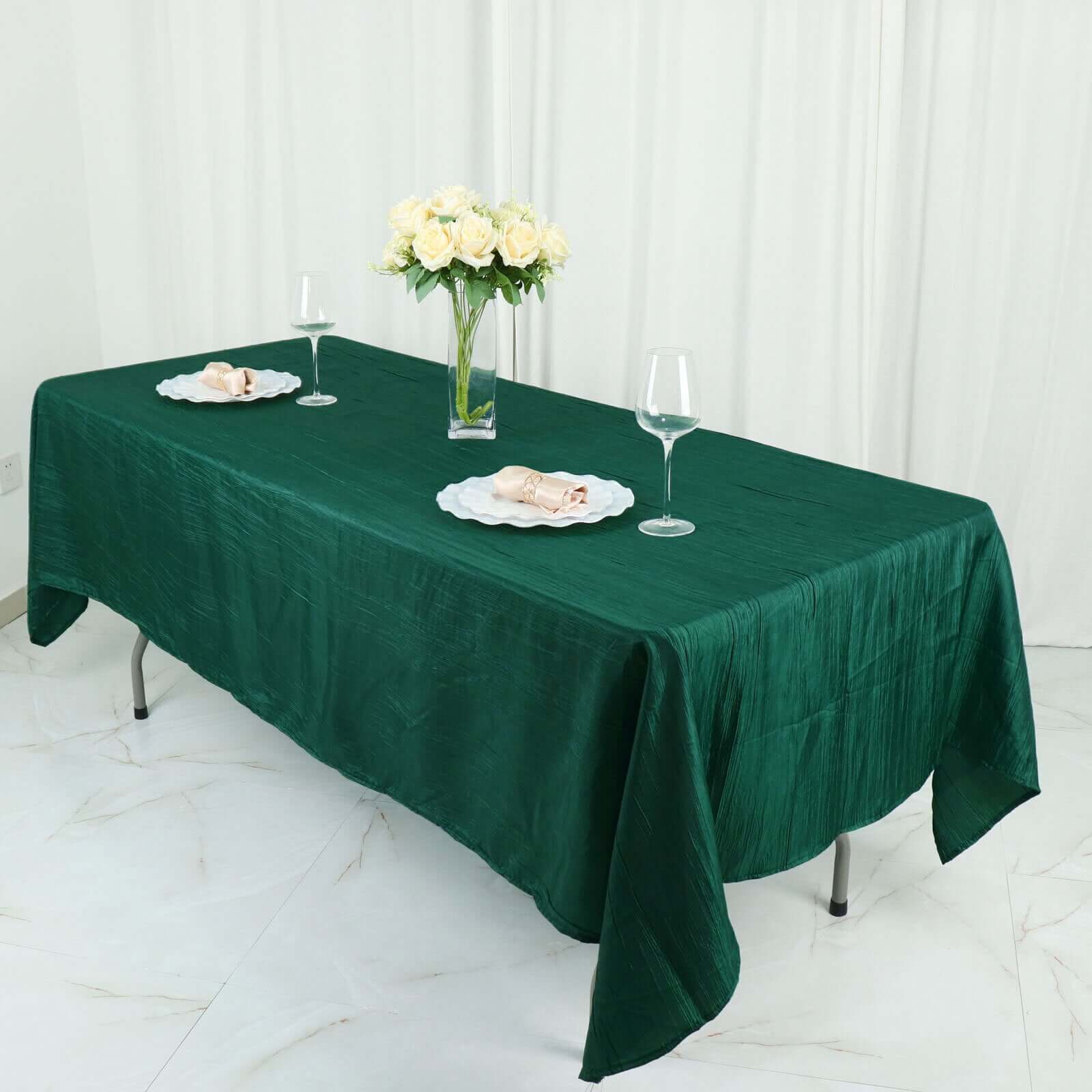 Taffeta Rectangle Tablecloth 60"x102" Hunter Emerald Green Accordion Crinkle Table Cover - Image 12