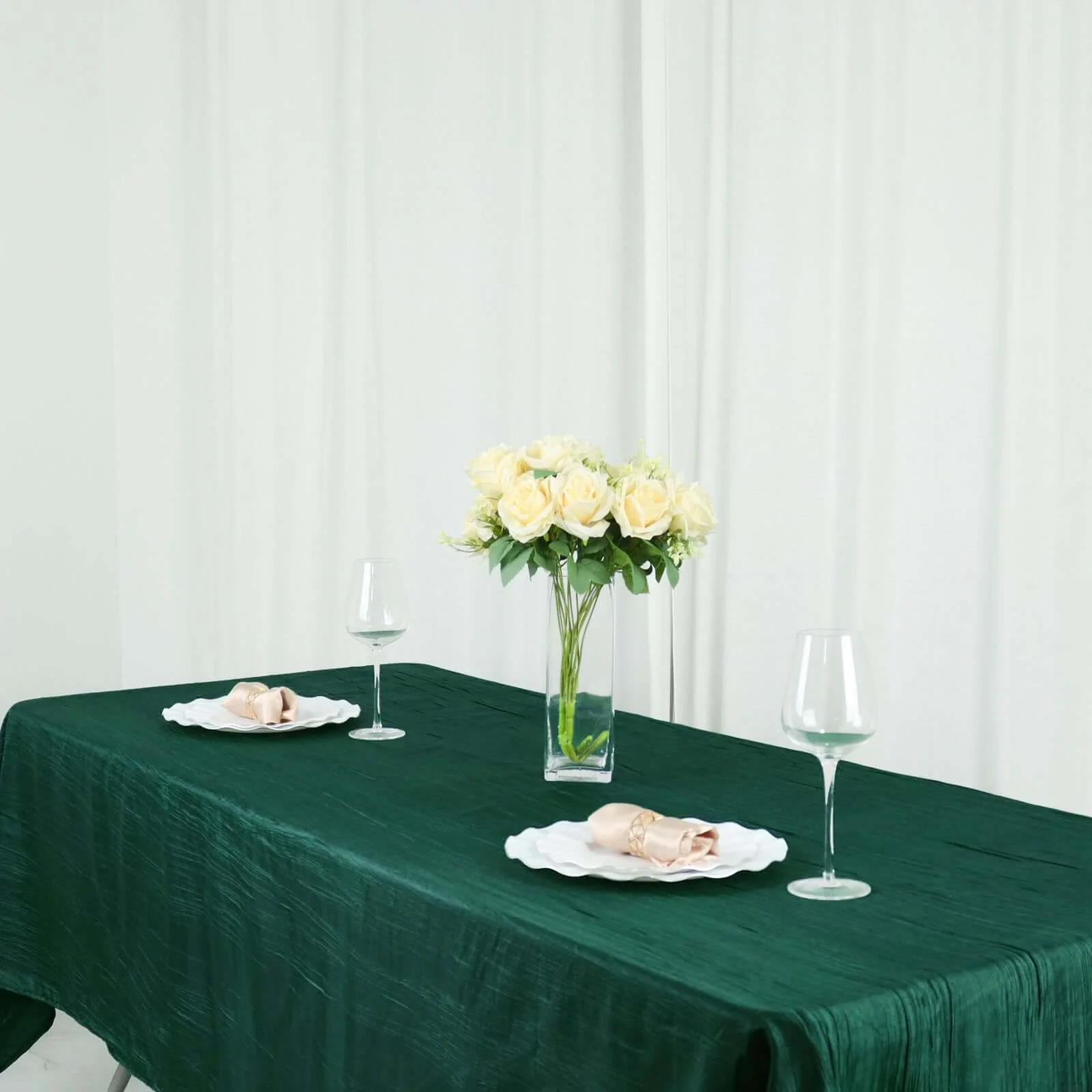 Taffeta Rectangle Tablecloth 60"x102" Hunter Emerald Green Accordion Crinkle Table Cover - Image 13