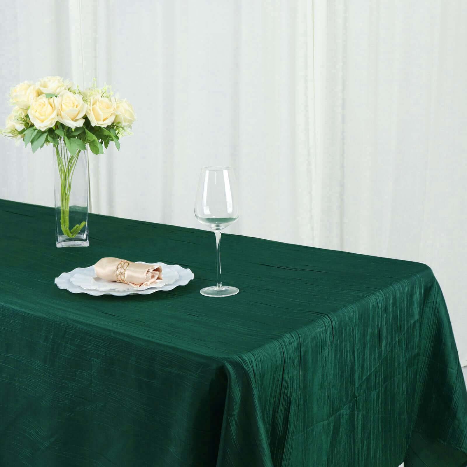 Taffeta Rectangle Tablecloth 60"x102" Hunter Emerald Green Accordion Crinkle Table Cover - Image 14