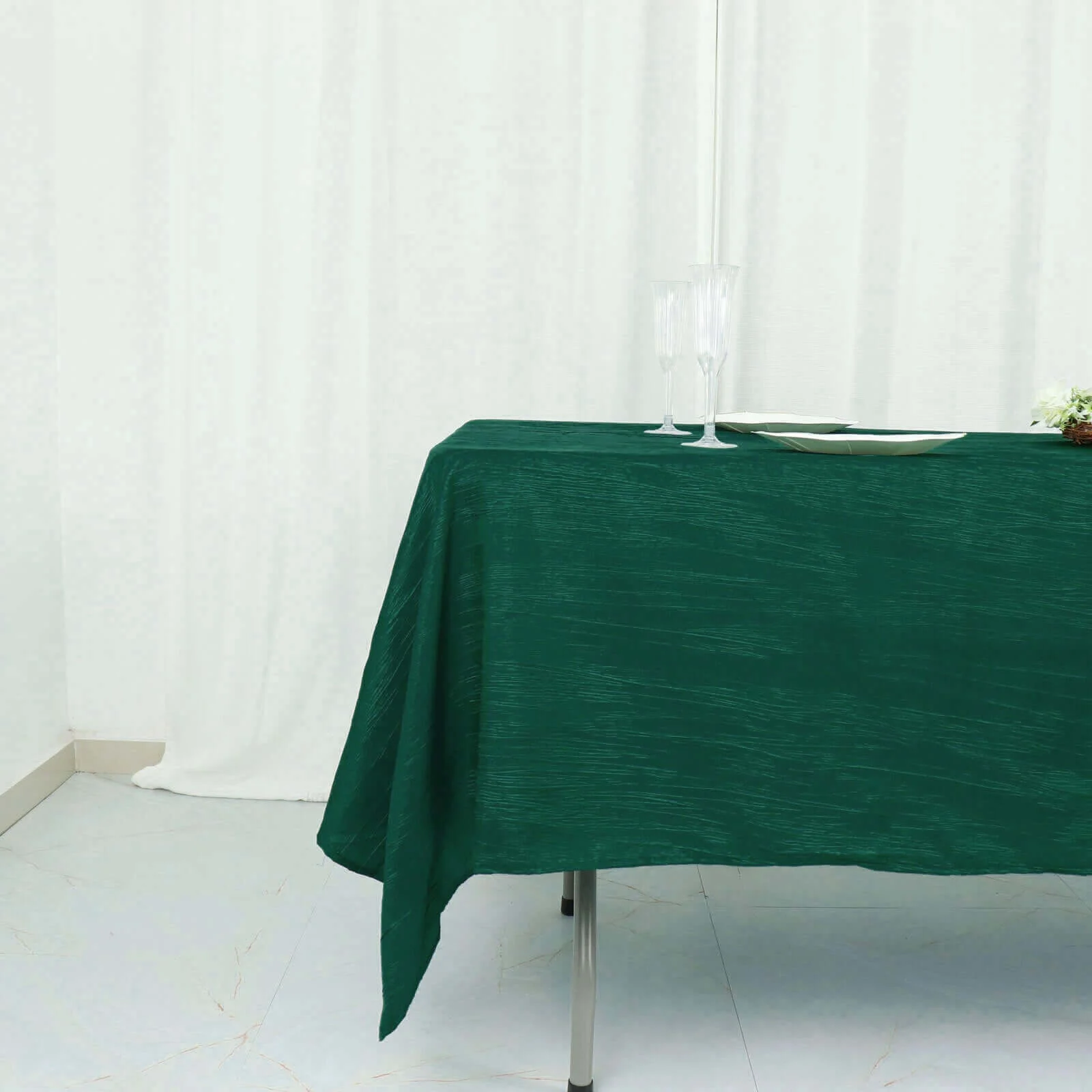 Taffeta Rectangle Tablecloth 60"x102" Hunter Emerald Green Accordion Crinkle Table Cover - Image 2