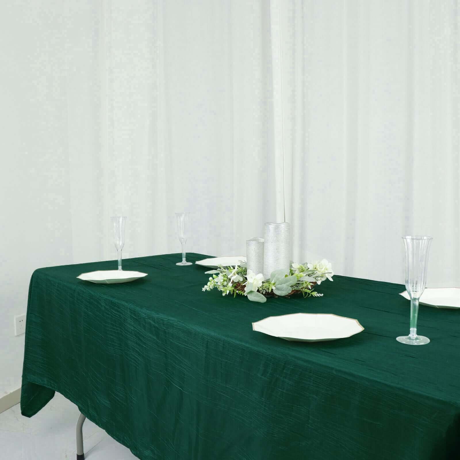 Taffeta Rectangle Tablecloth 60"x102" Hunter Emerald Green Accordion Crinkle Table Cover - Image 9