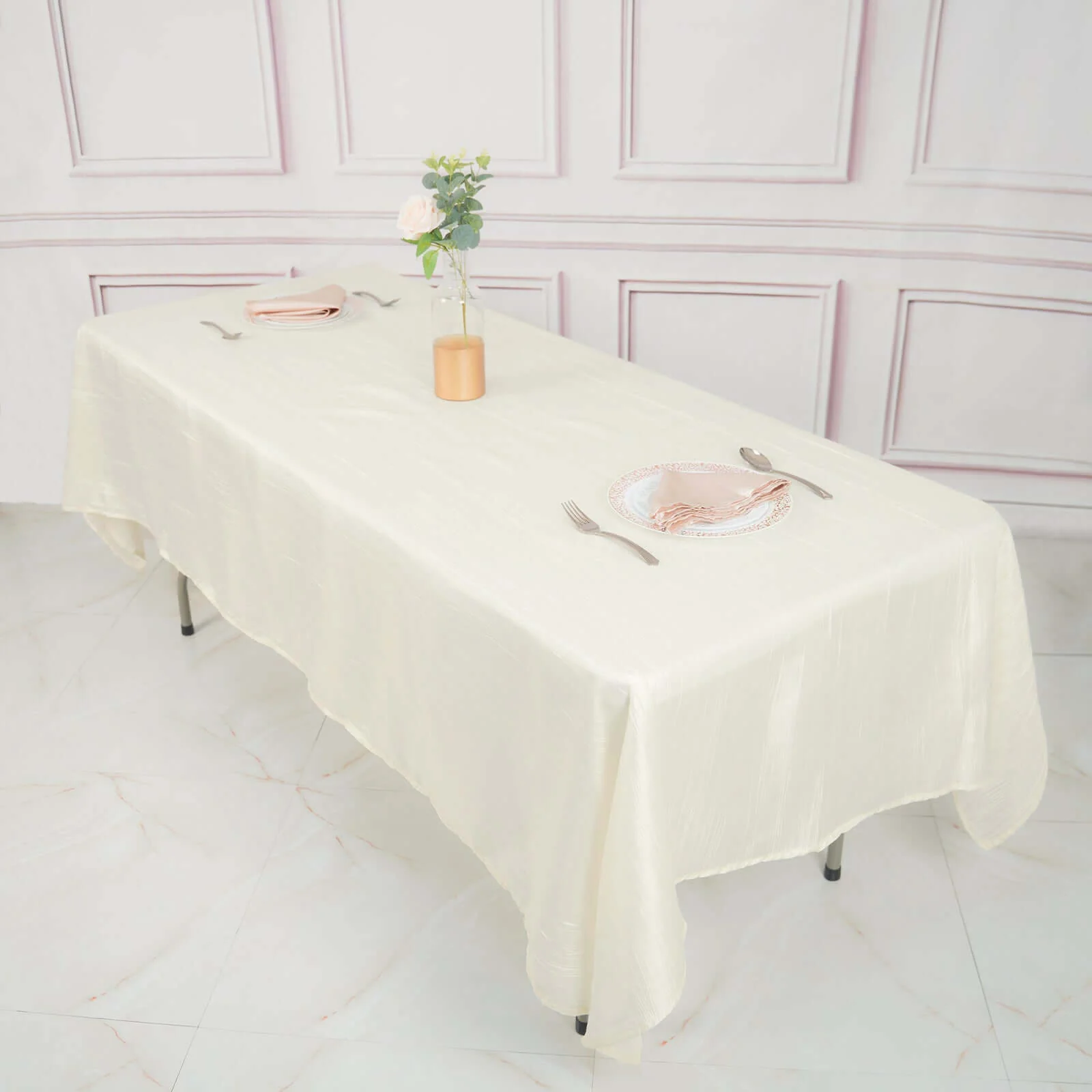 Taffeta Rectangle Tablecloth 60"x102" Ivory Accordion Crinkle Table Cover - Image 5