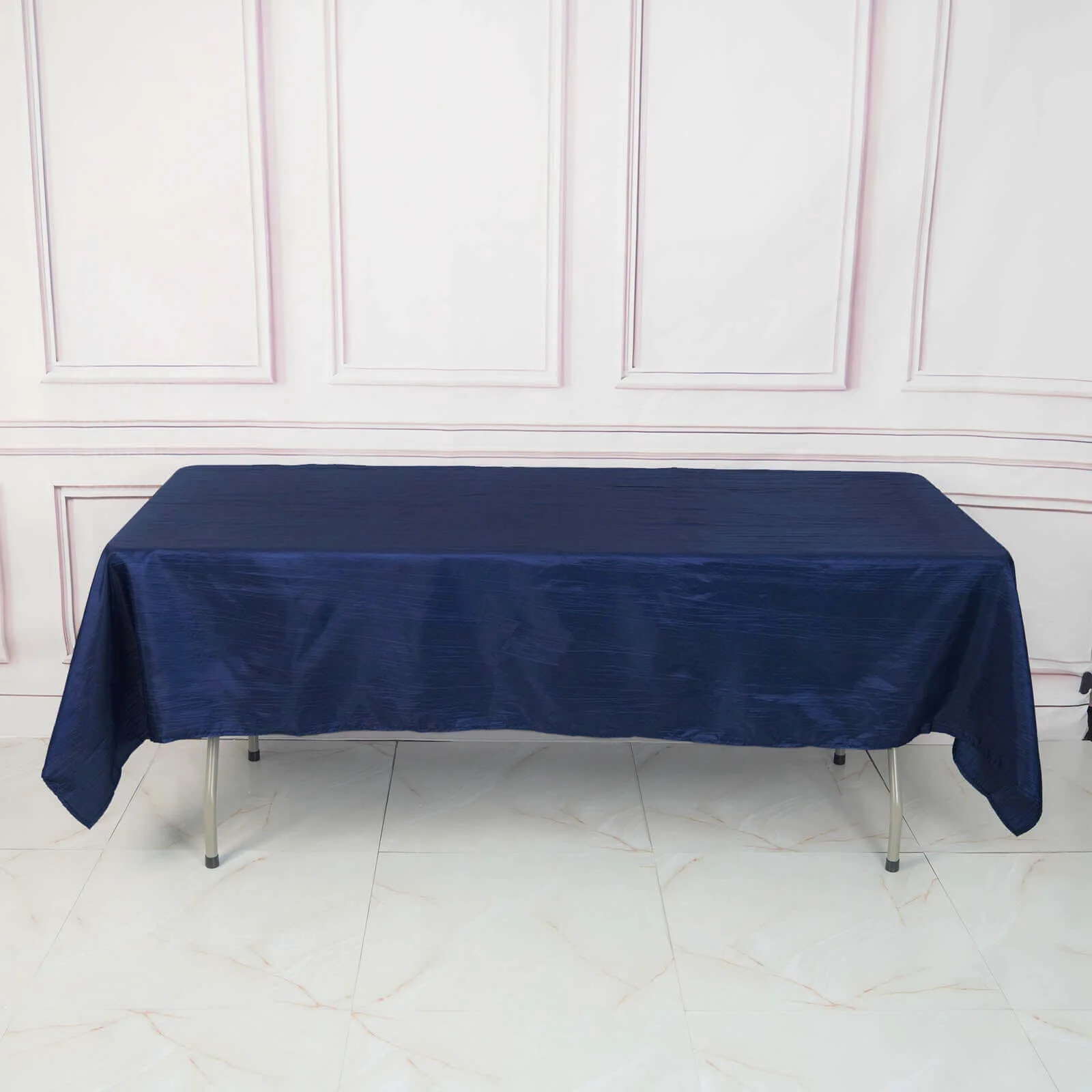 Taffeta Rectangle Tablecloth 60"x102" Navy Blue Accordion Crinkle Table Cover - Image 3
