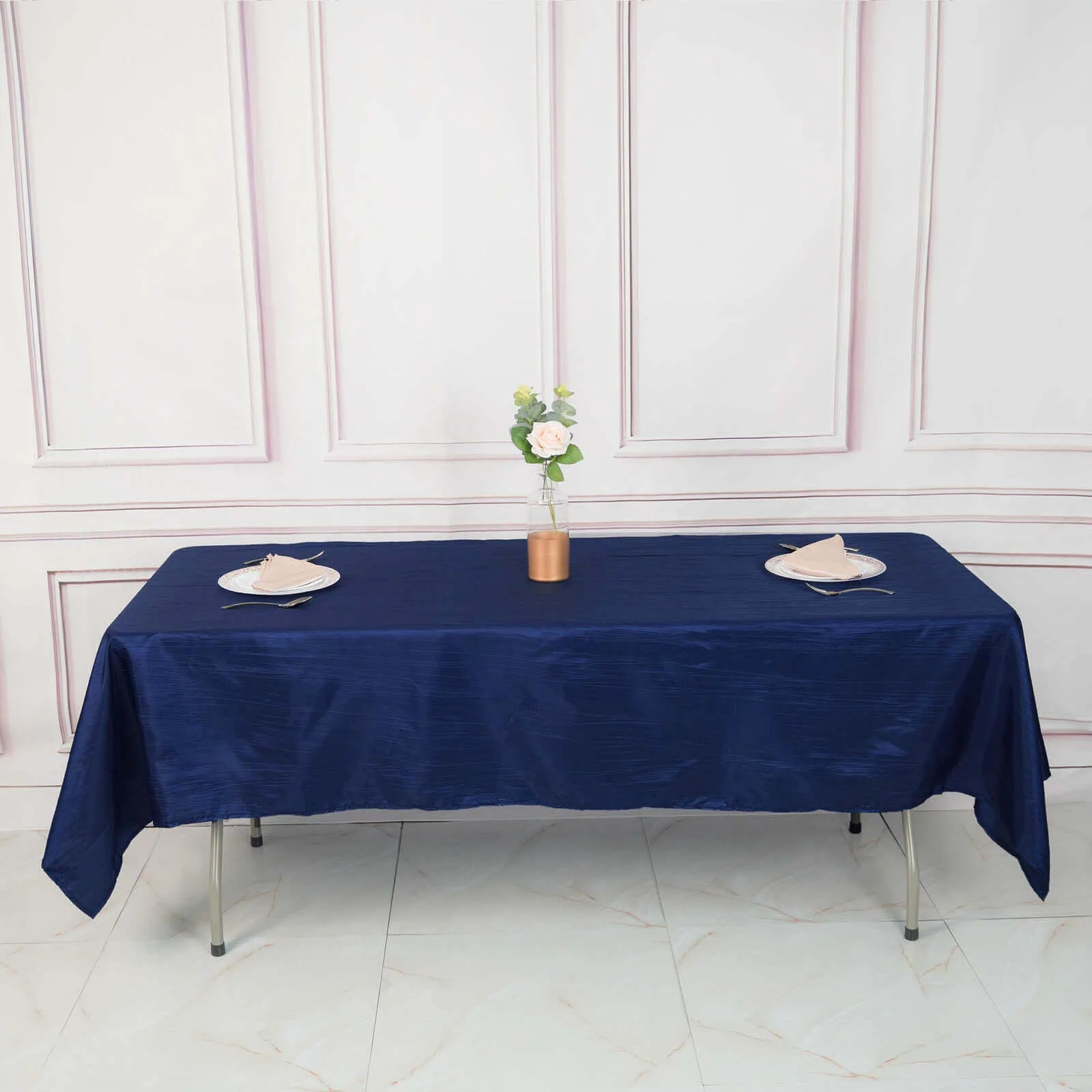Taffeta Rectangle Tablecloth 60"x102" Navy Blue Accordion Crinkle Table Cover - Image 7