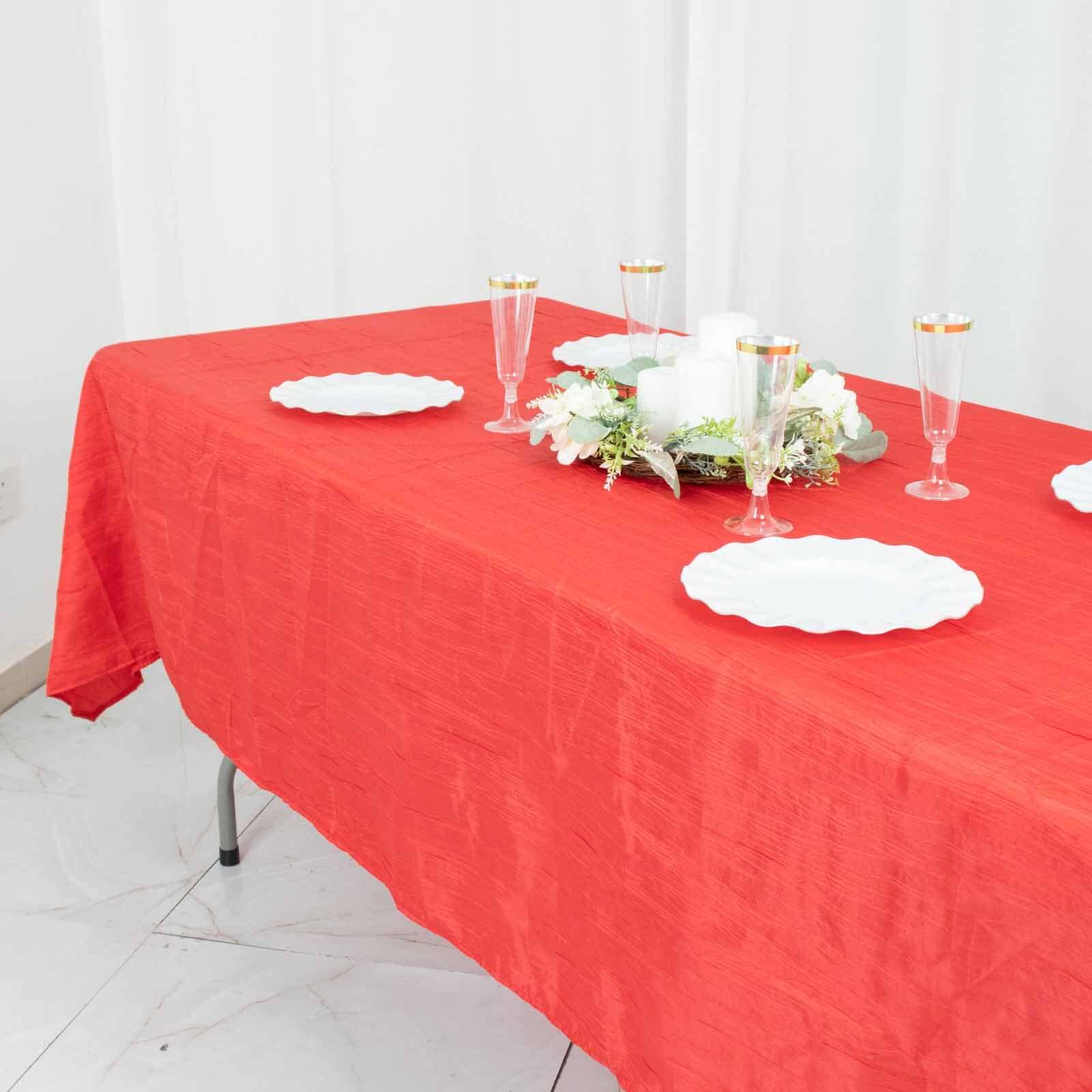 Taffeta Rectangle Tablecloth 60"x102" Red Accordion Crinkle Table Cover - Image 9