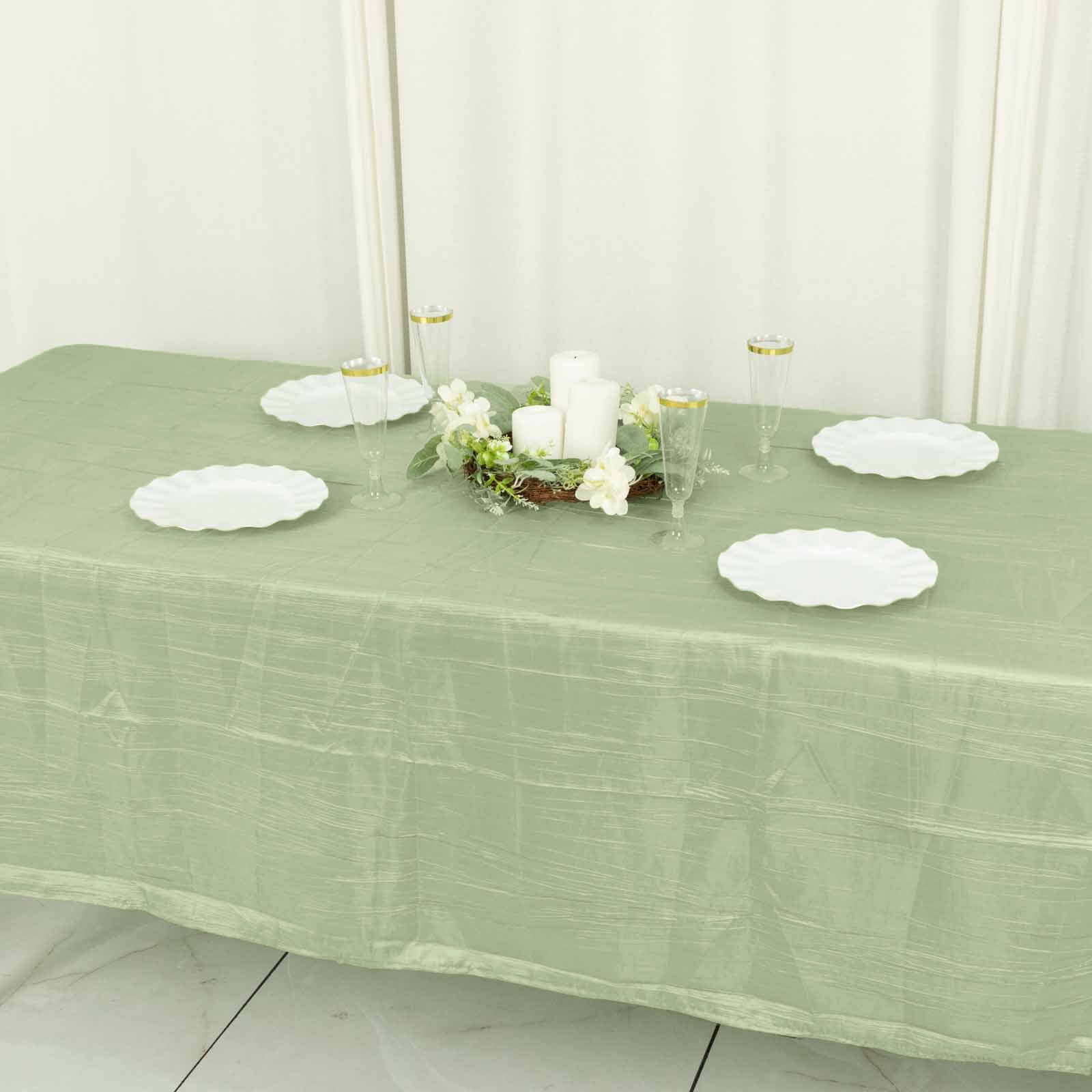 Taffeta Rectangle Tablecloth 60"x102" Sage Green Accordion Crinkle Table Cover - Image 12