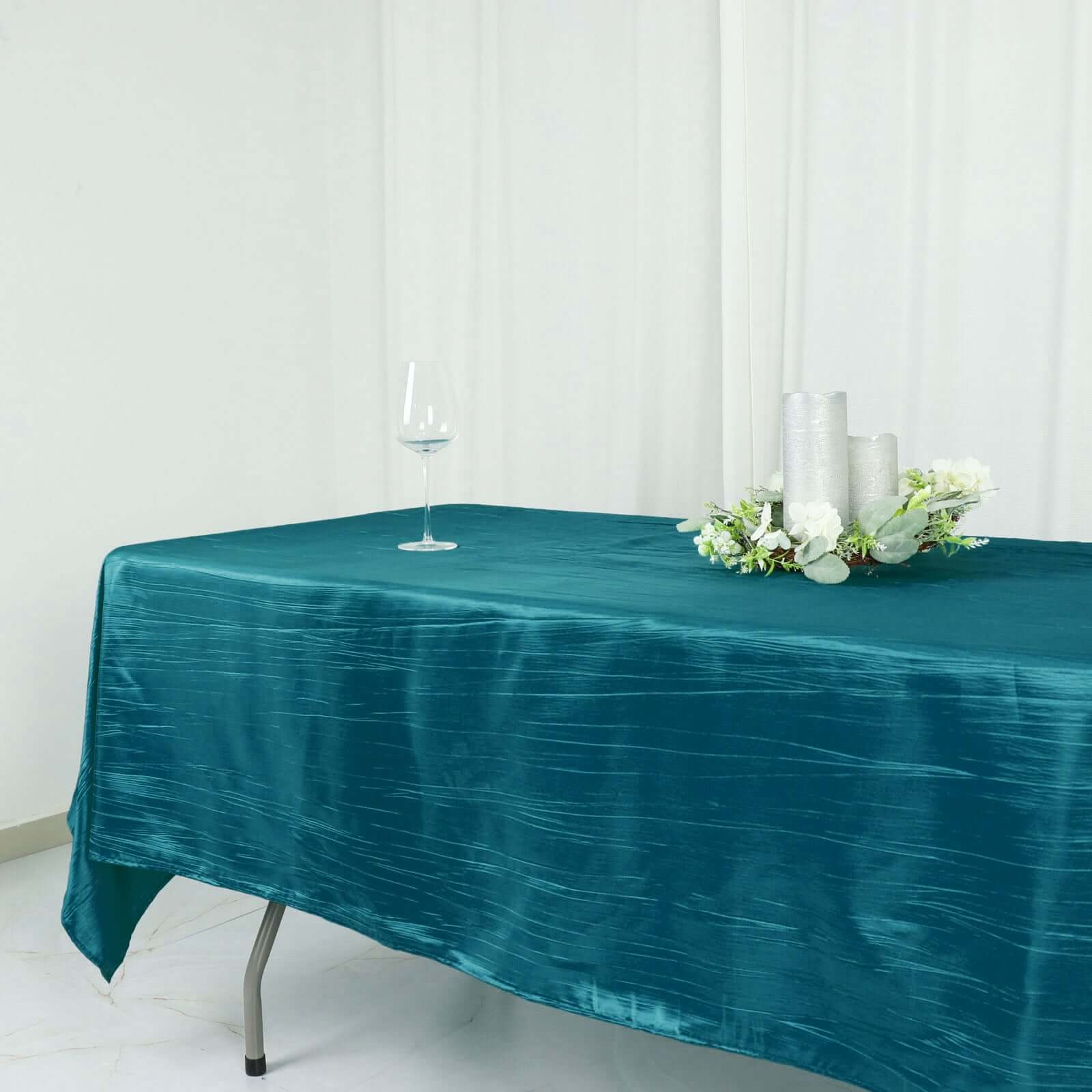 Taffeta Rectangle Tablecloth 60"x102" Teal Accordion Crinkle Table Cover - Image 11