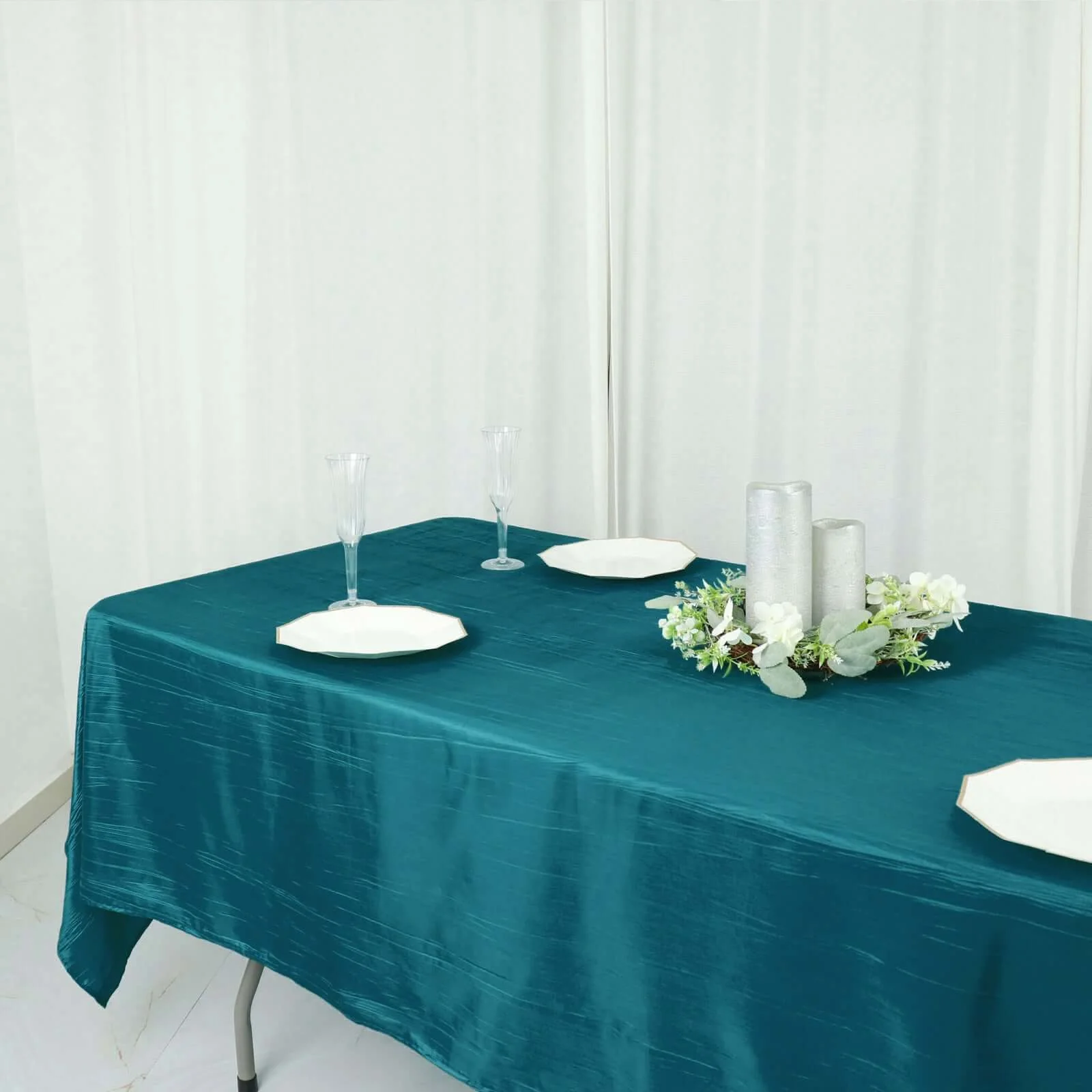 Taffeta Rectangle Tablecloth 60"x102" Teal Accordion Crinkle Table Cover - Image 12