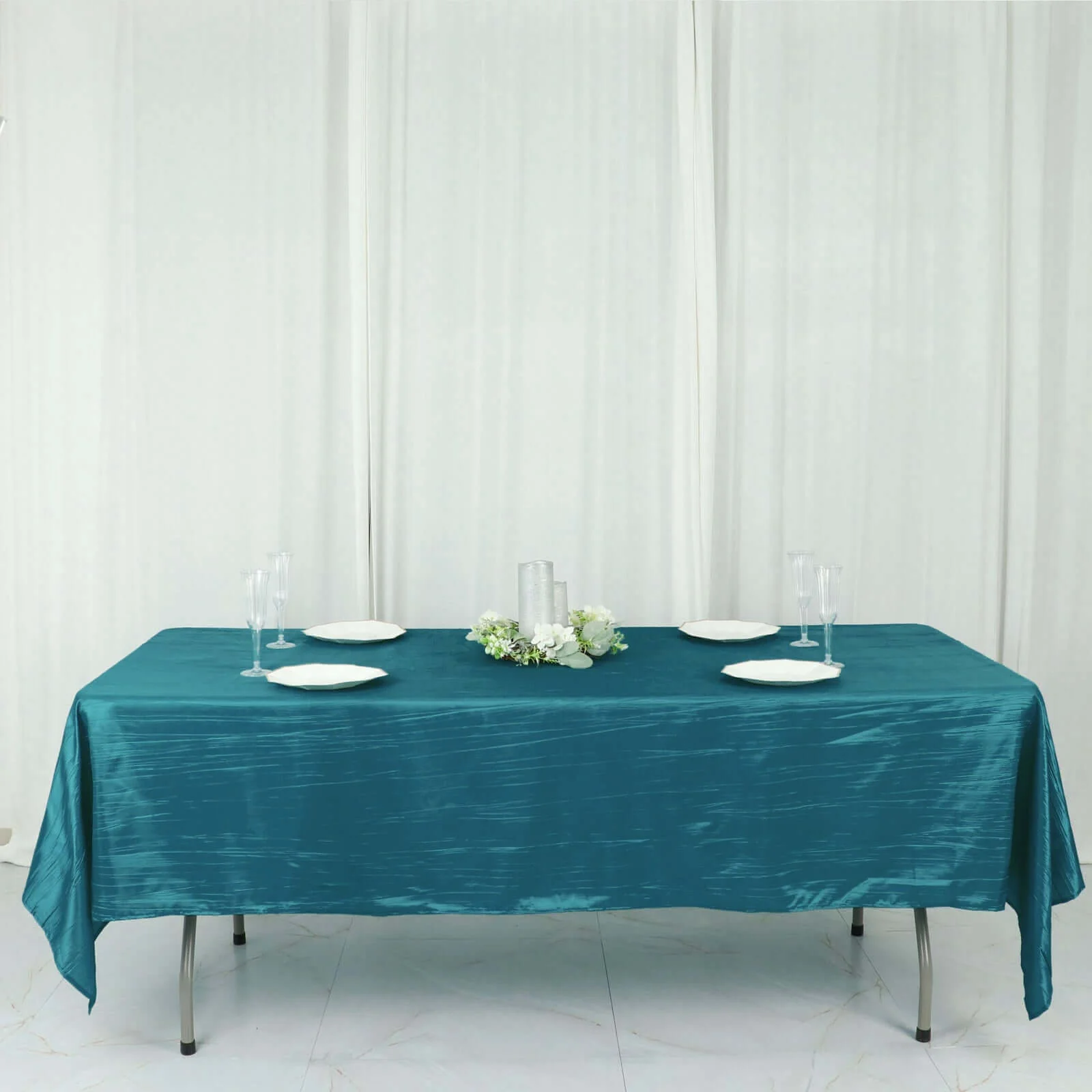 Taffeta Rectangle Tablecloth 60"x102" Teal Accordion Crinkle Table Cover - Image 13