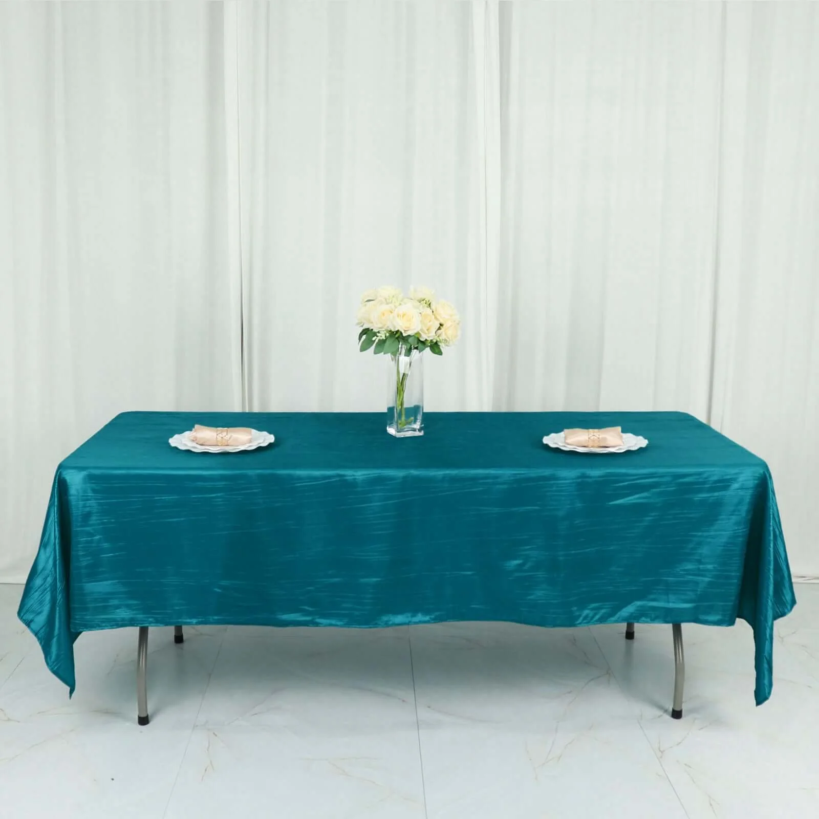 Taffeta Rectangle Tablecloth 60"x102" Teal Accordion Crinkle Table Cover - Image 14