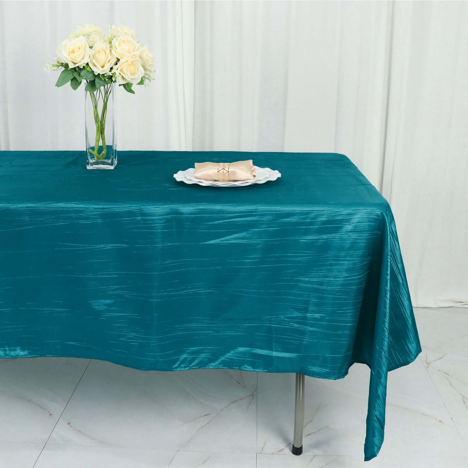 Taffeta Rectangle Tablecloth 60"x102" Teal Accordion Crinkle Table Cover - Image 2
