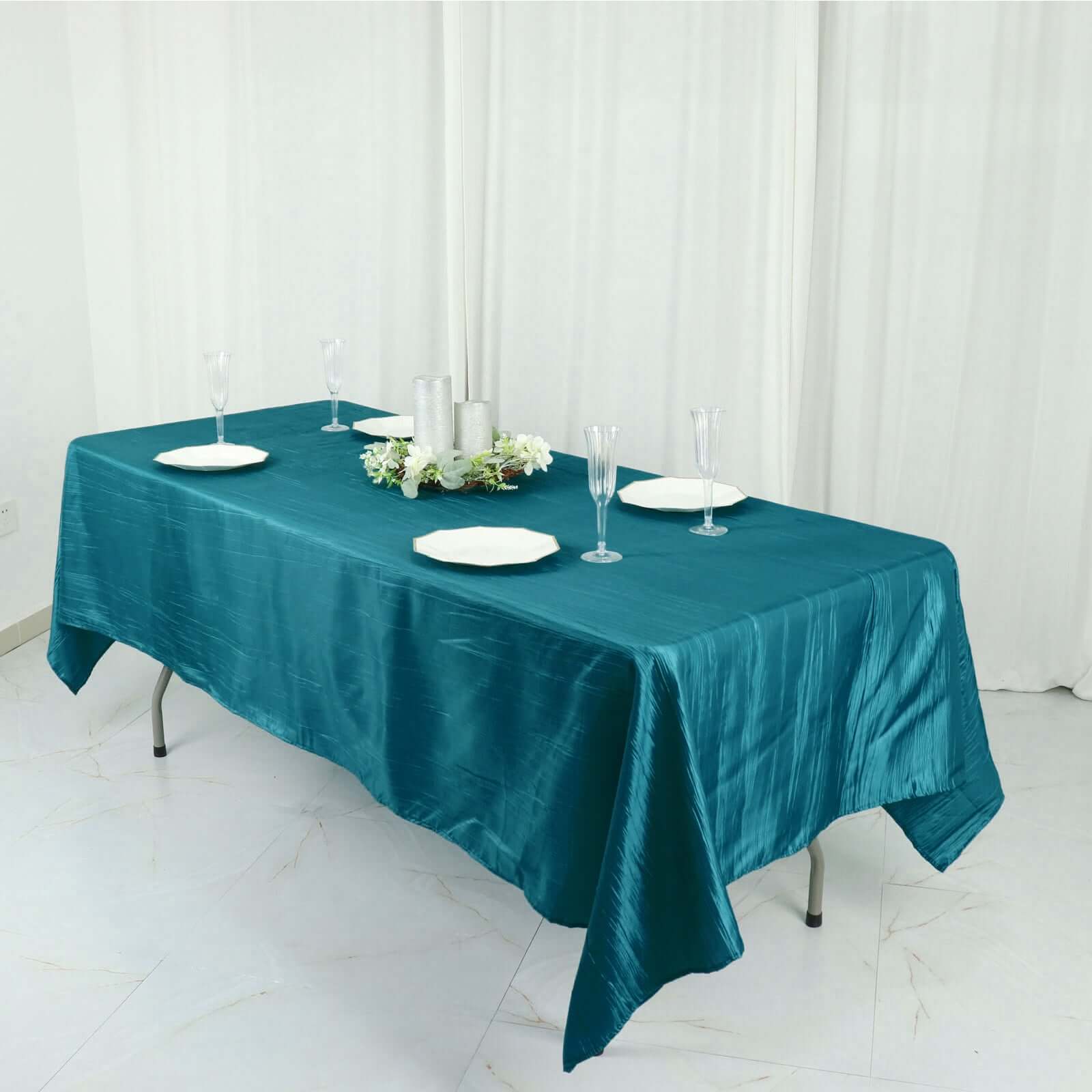 Taffeta Rectangle Tablecloth 60"x102" Teal Accordion Crinkle Table Cover - Image 3