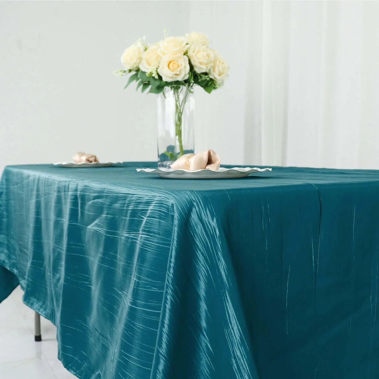 Taffeta Rectangle Tablecloth 60"x102" Teal Accordion Crinkle Table Cover - Image 6