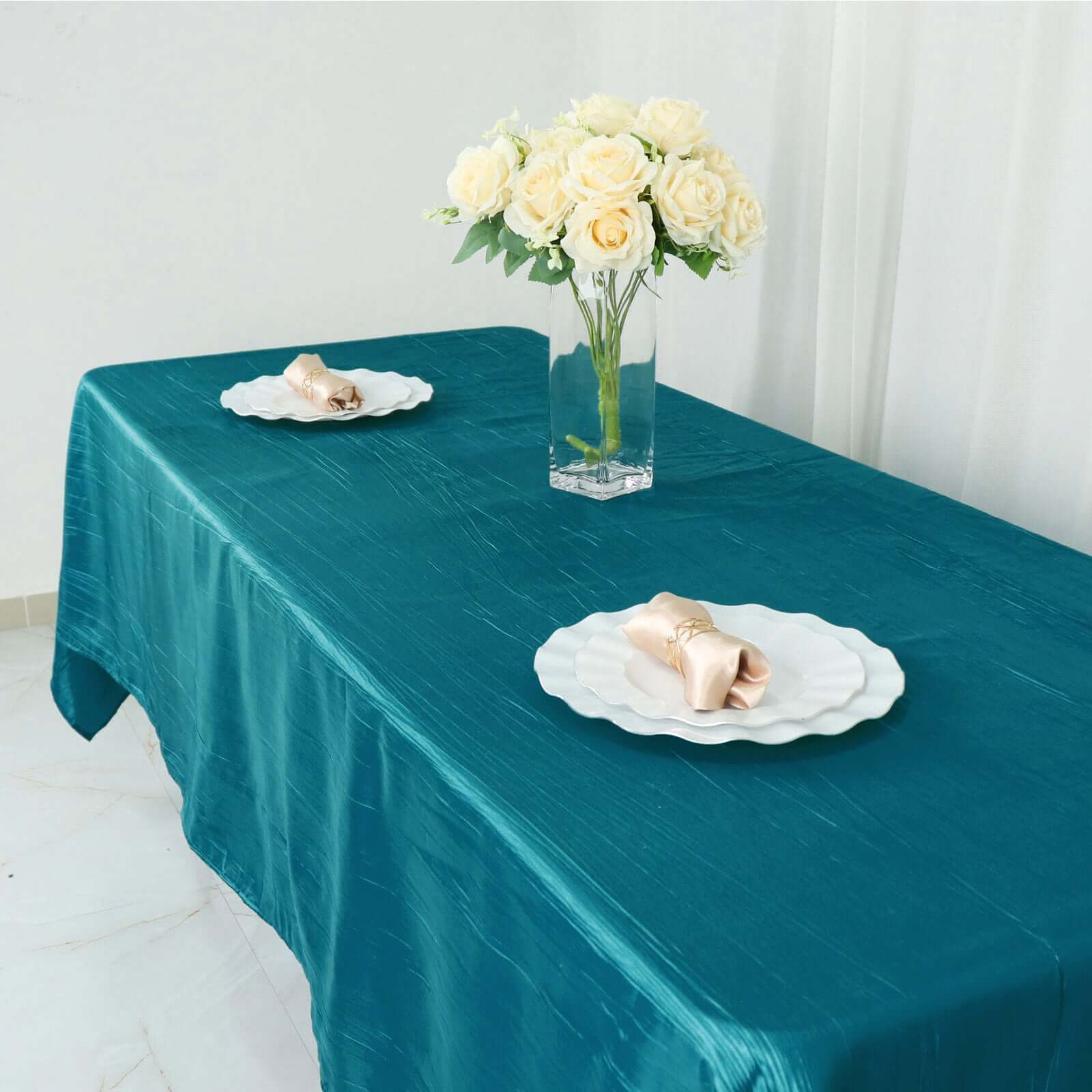 Taffeta Rectangle Tablecloth 60"x102" Teal Accordion Crinkle Table Cover - Image 8