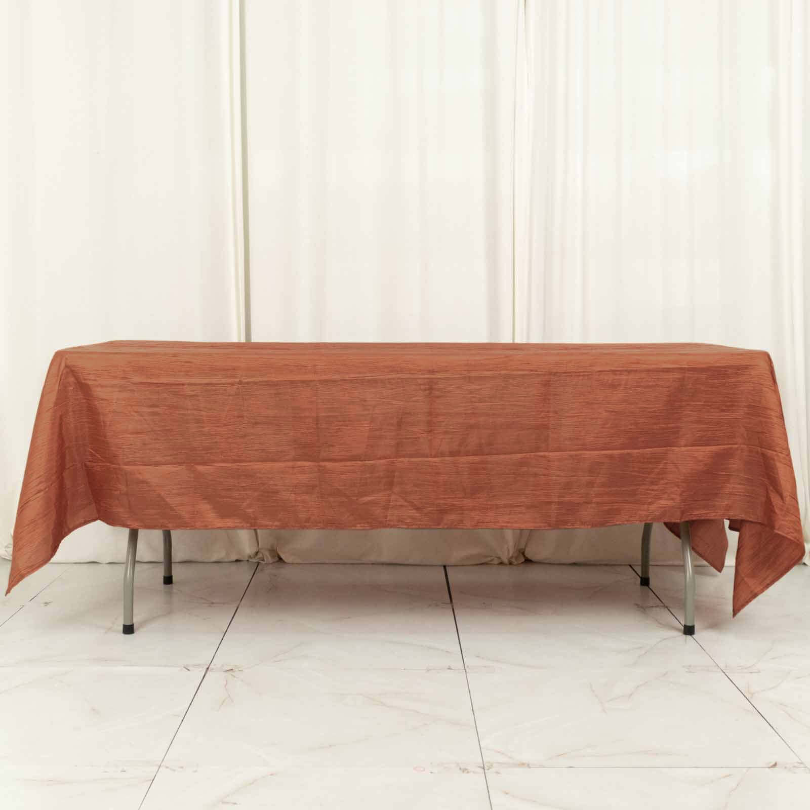 Taffeta Rectangle Tablecloth 60"x102" Terracotta (Rust) Accordion Crinkle Table Cover - Image 18