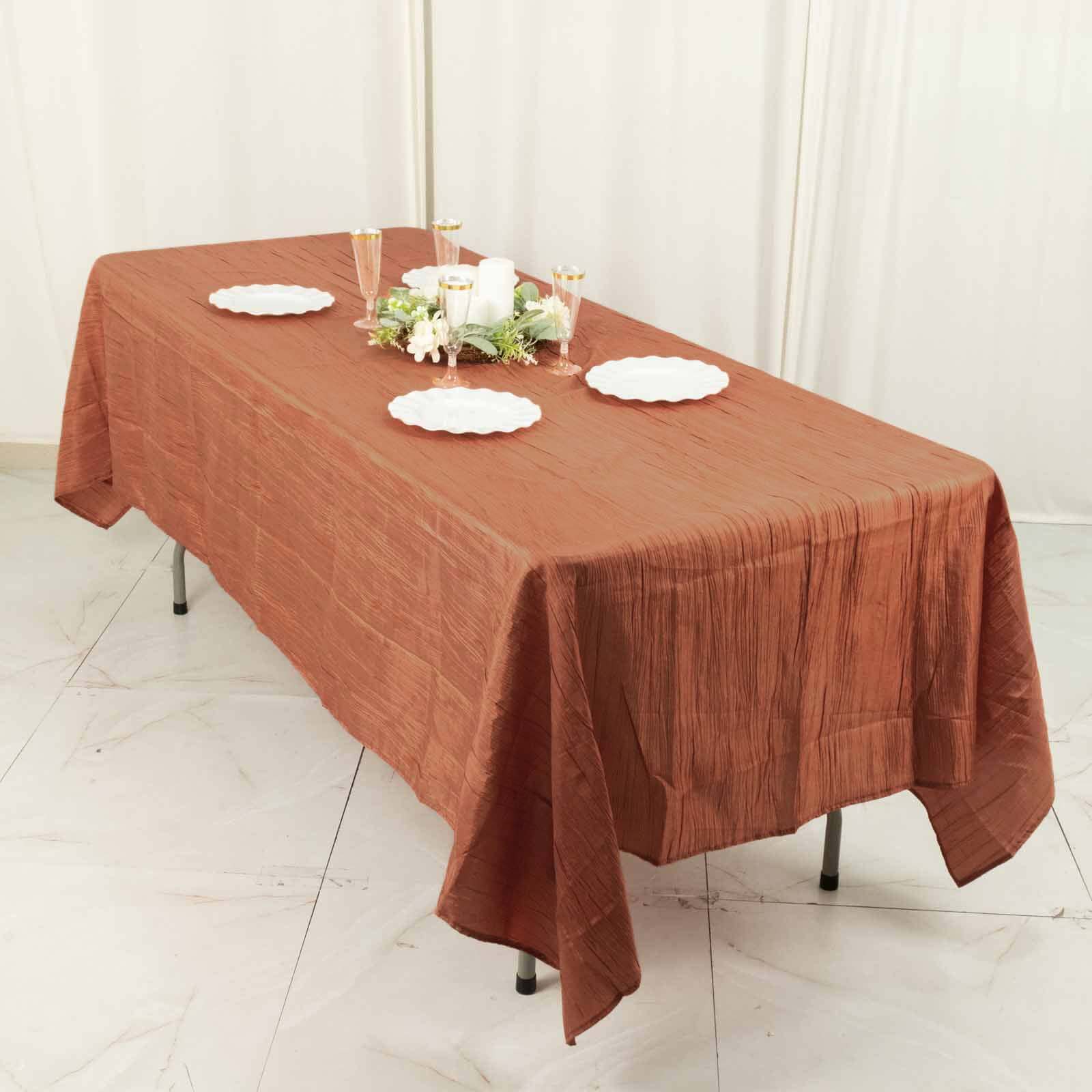 Taffeta Rectangle Tablecloth 60"x102" Terracotta (Rust) Accordion Crinkle Table Cover - Image 3