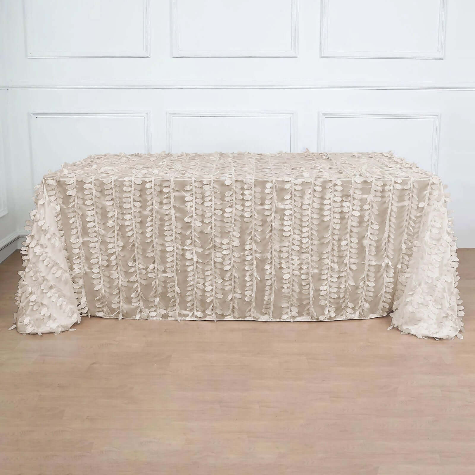 Taffeta Rectangle Tablecloth 90"x132" Beige - 3D Leaf Petal Seamless Table Cover