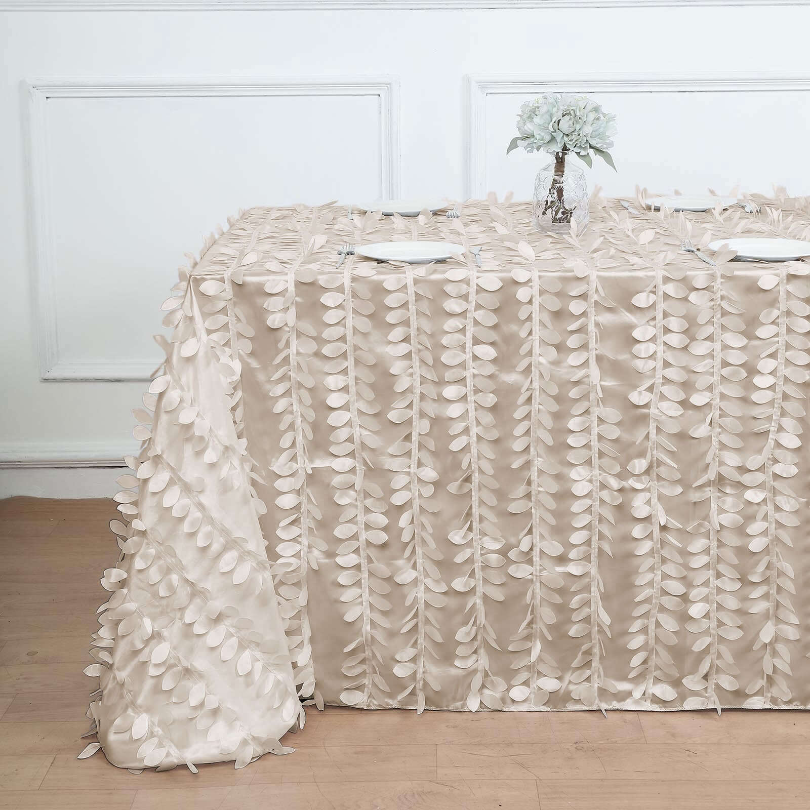 Taffeta Rectangle Tablecloth 90"x132" Beige - 3D Leaf Petal Seamless Table Cover - Image 2