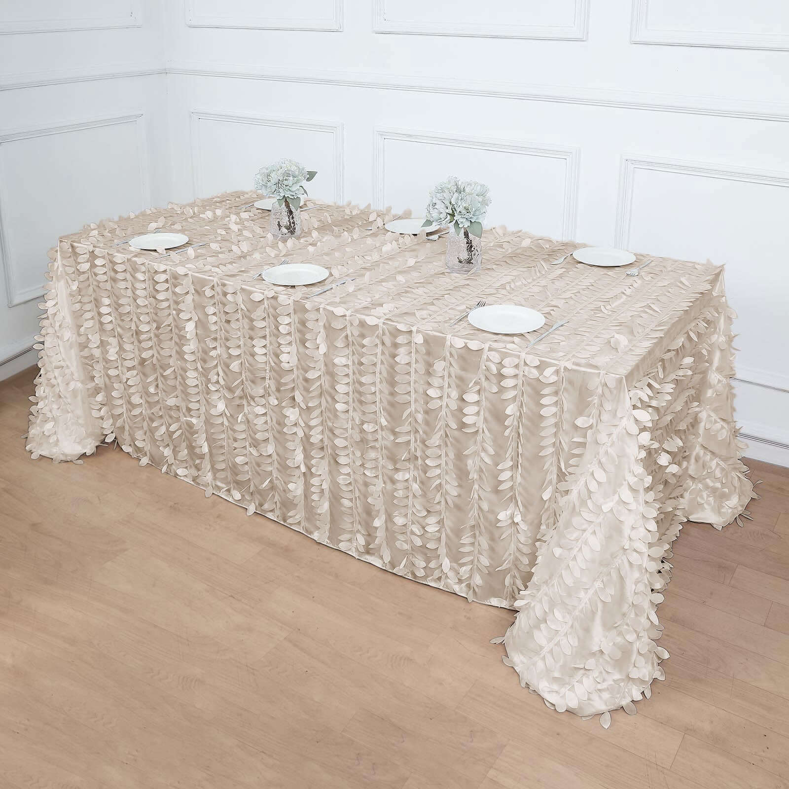 Taffeta Rectangle Tablecloth 90"x132" Beige - 3D Leaf Petal Seamless Table Cover - Image 3