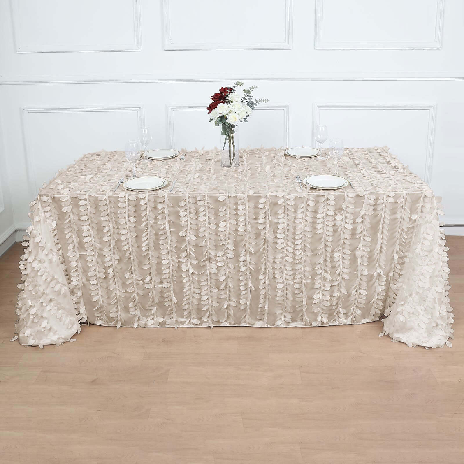 Taffeta Rectangle Tablecloth 90"x132" Beige - 3D Leaf Petal Seamless Table Cover - Image 6