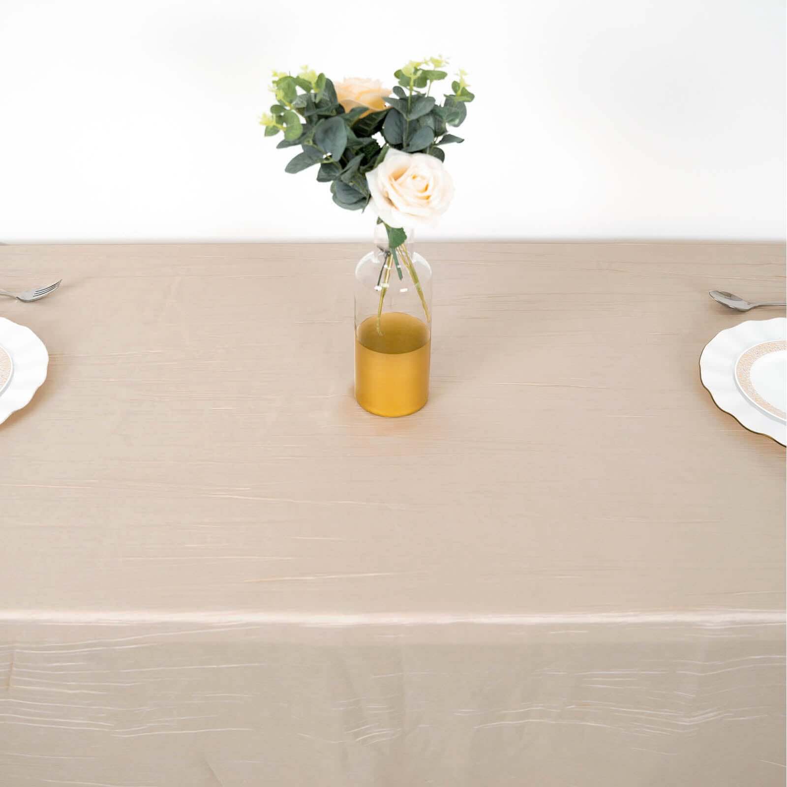Taffeta Rectangle Tablecloth 90"x132" Beige with Accordion Crinkle Design - Seamless Finish - Image 9