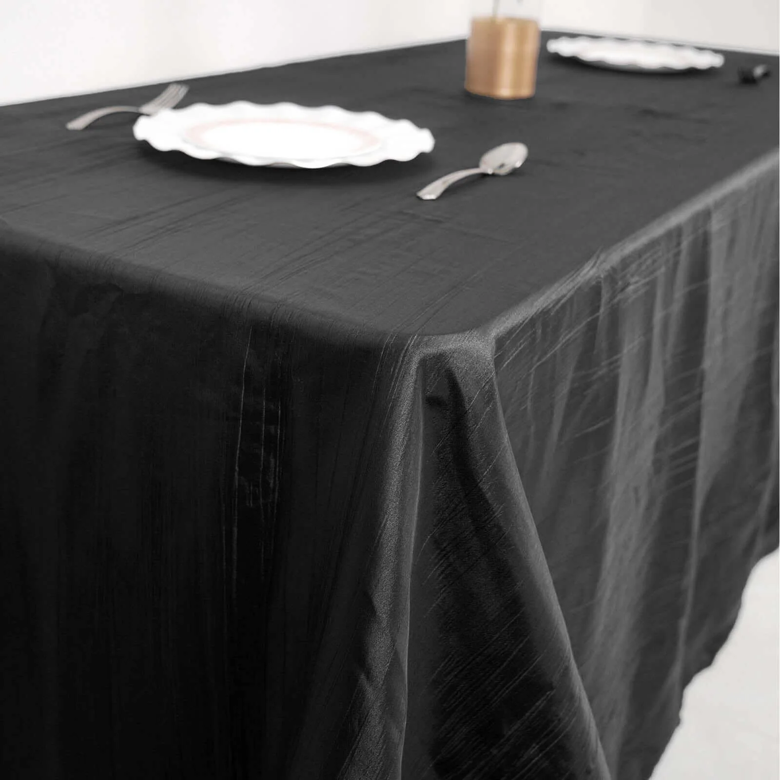 Taffeta Rectangle Tablecloth 90"x132" Black with Accordion Crinkle Design - Seamless Finish - Image 3