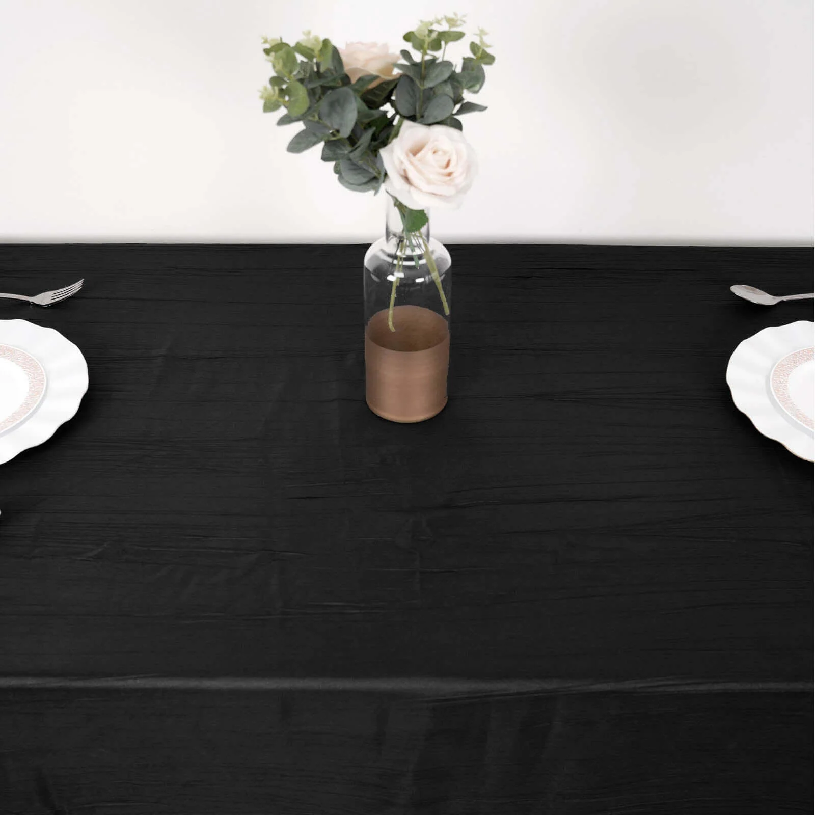 Taffeta Rectangle Tablecloth 90"x132" Black with Accordion Crinkle Design - Seamless Finish - Image 9