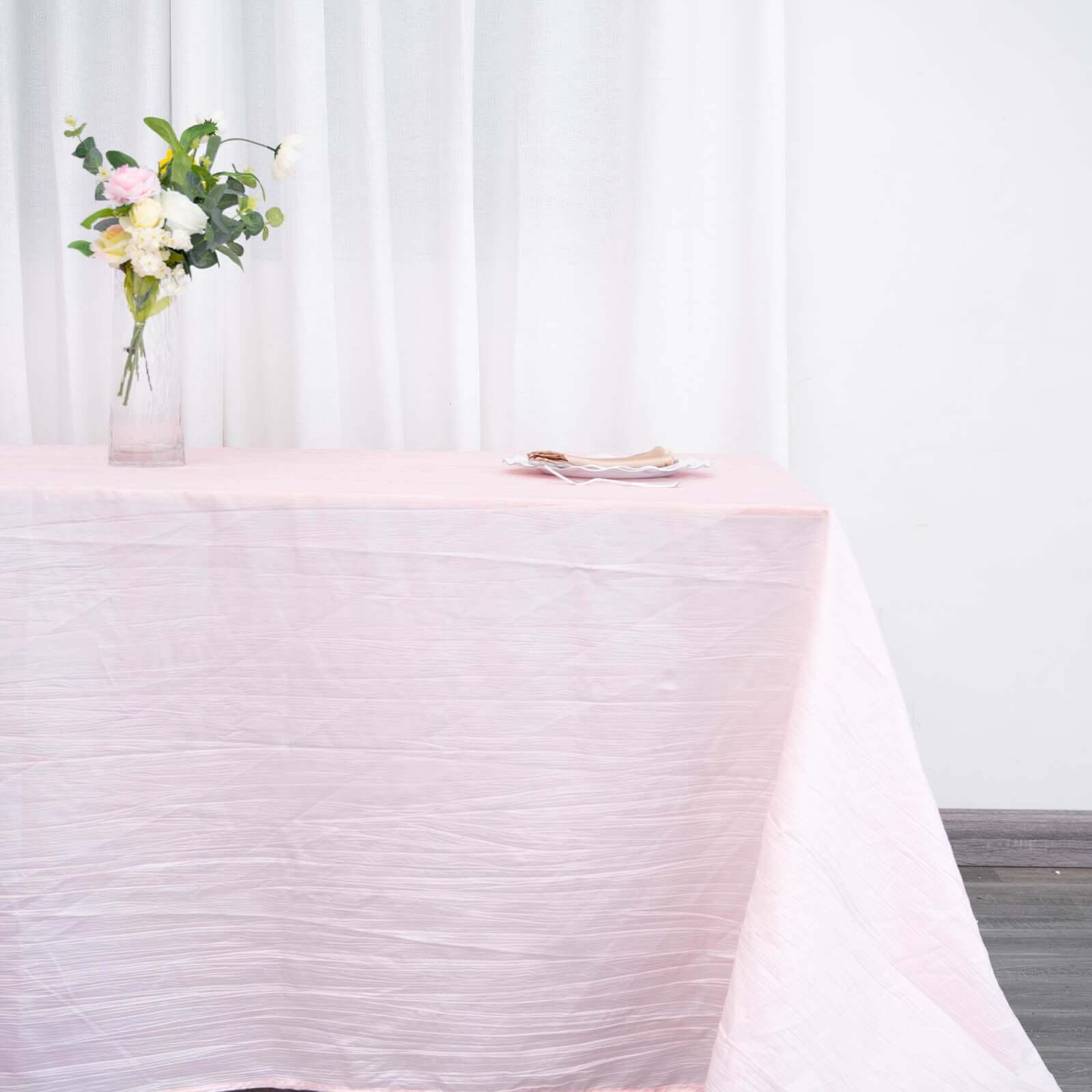 Taffeta Rectangle Tablecloth 90"x132" Blush with Accordion Crinkle Design - Seamless Finish - Image 2