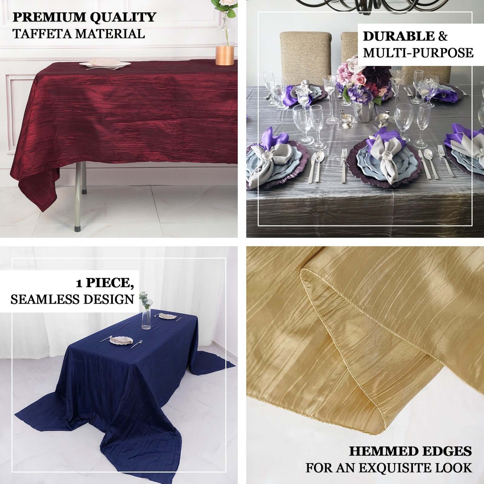 Taffeta Rectangle Tablecloth 90"x132" Blush with Accordion Crinkle Design - Seamless Finish - Image 4