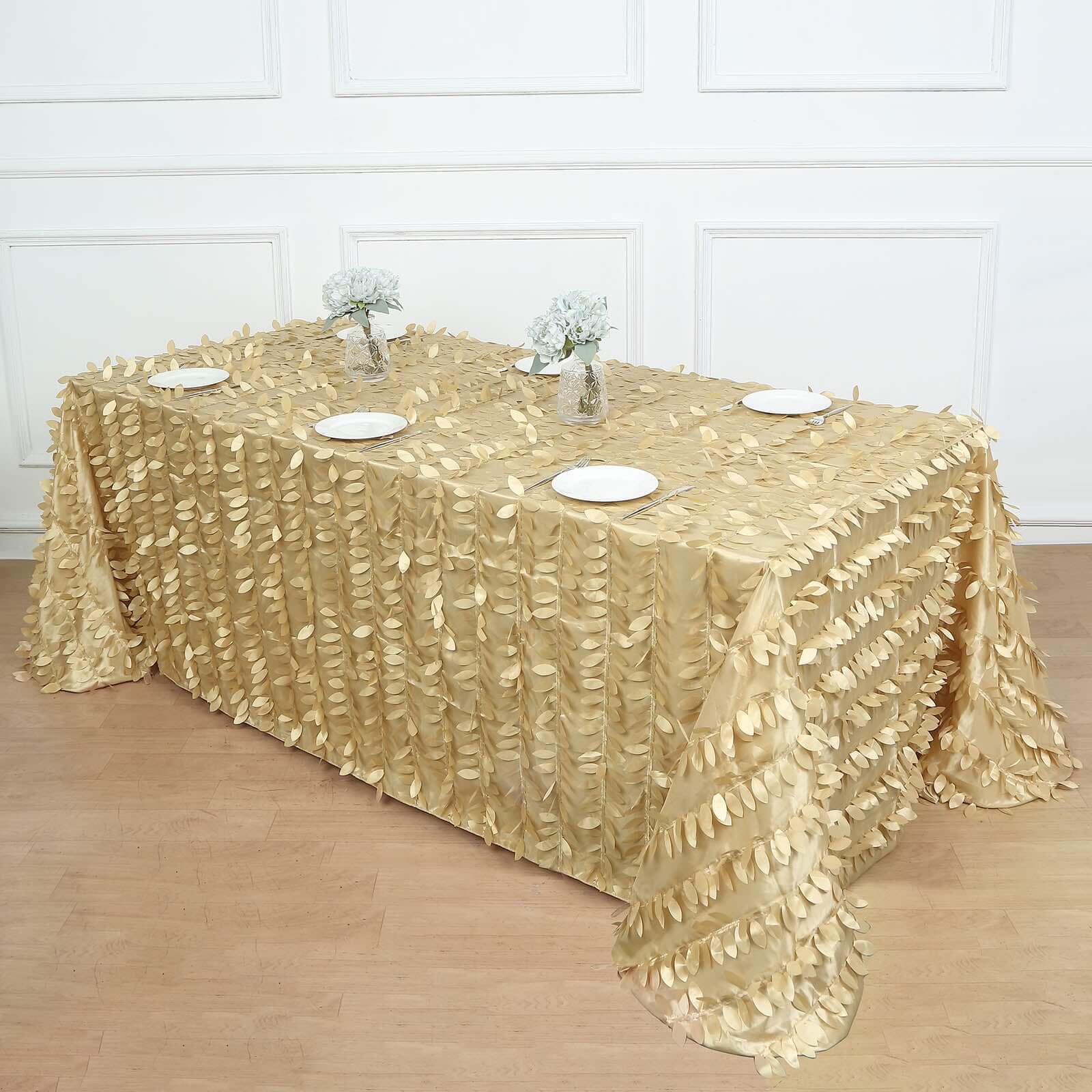 Taffeta Rectangle Tablecloth 90"x132" Champagne - 3D Leaf Petal Seamless Table Cover - Image 7