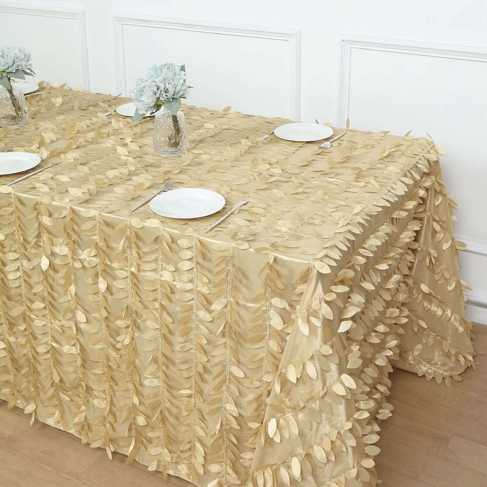 Taffeta Rectangle Tablecloth 90"x132" Champagne - 3D Leaf Petal Seamless Table Cover - Image 8