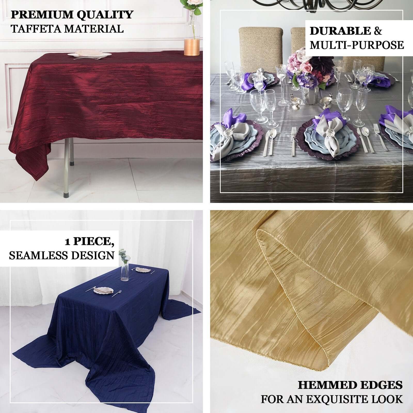 Taffeta Rectangle Tablecloth 90"x132" Dusty Blue with Accordion Crinkle Design - Seamless Finish - Image 4