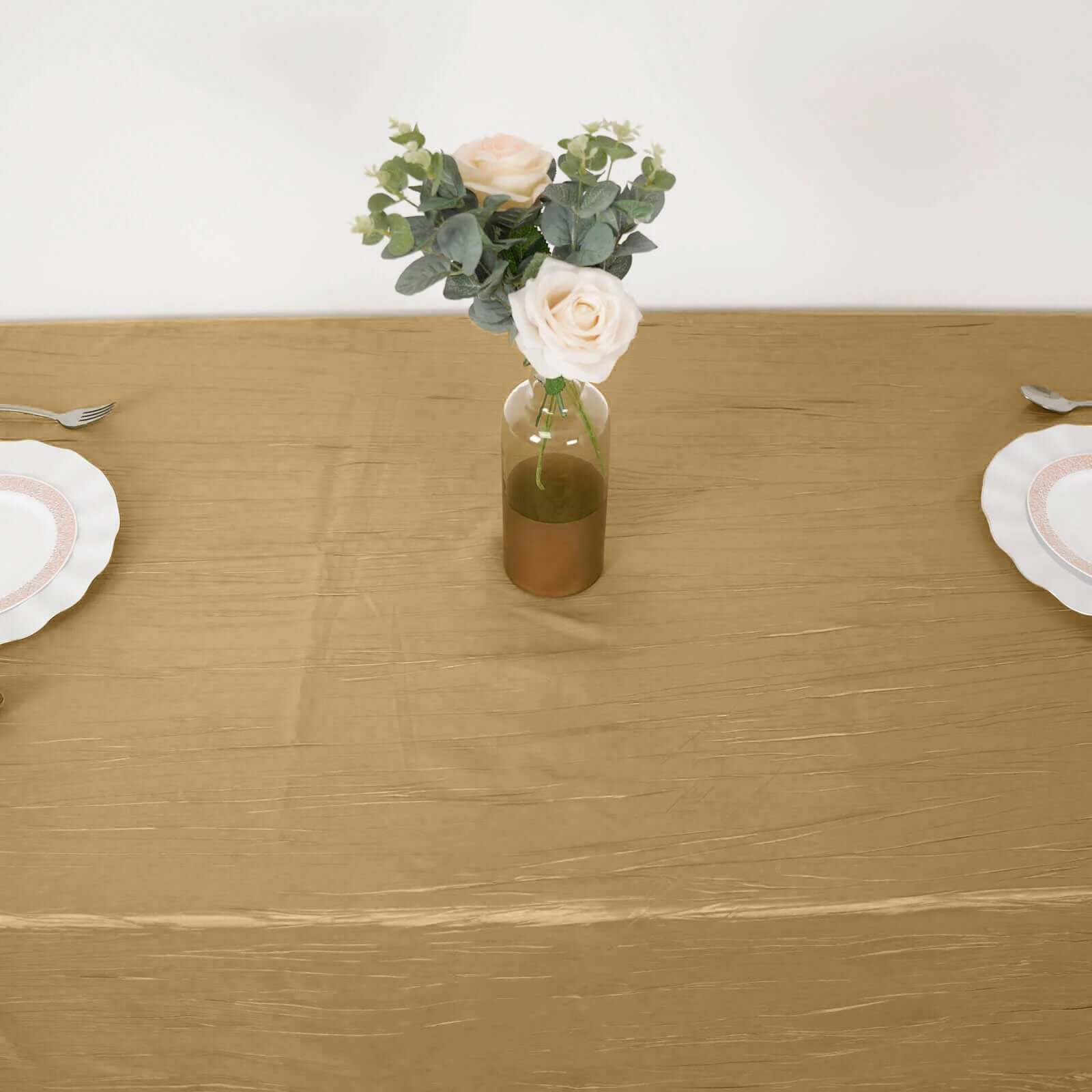 Taffeta Rectangle Tablecloth 90"x132" Gold with Accordion Crinkle Design - Seamless Finish for Refined Events - Image 10