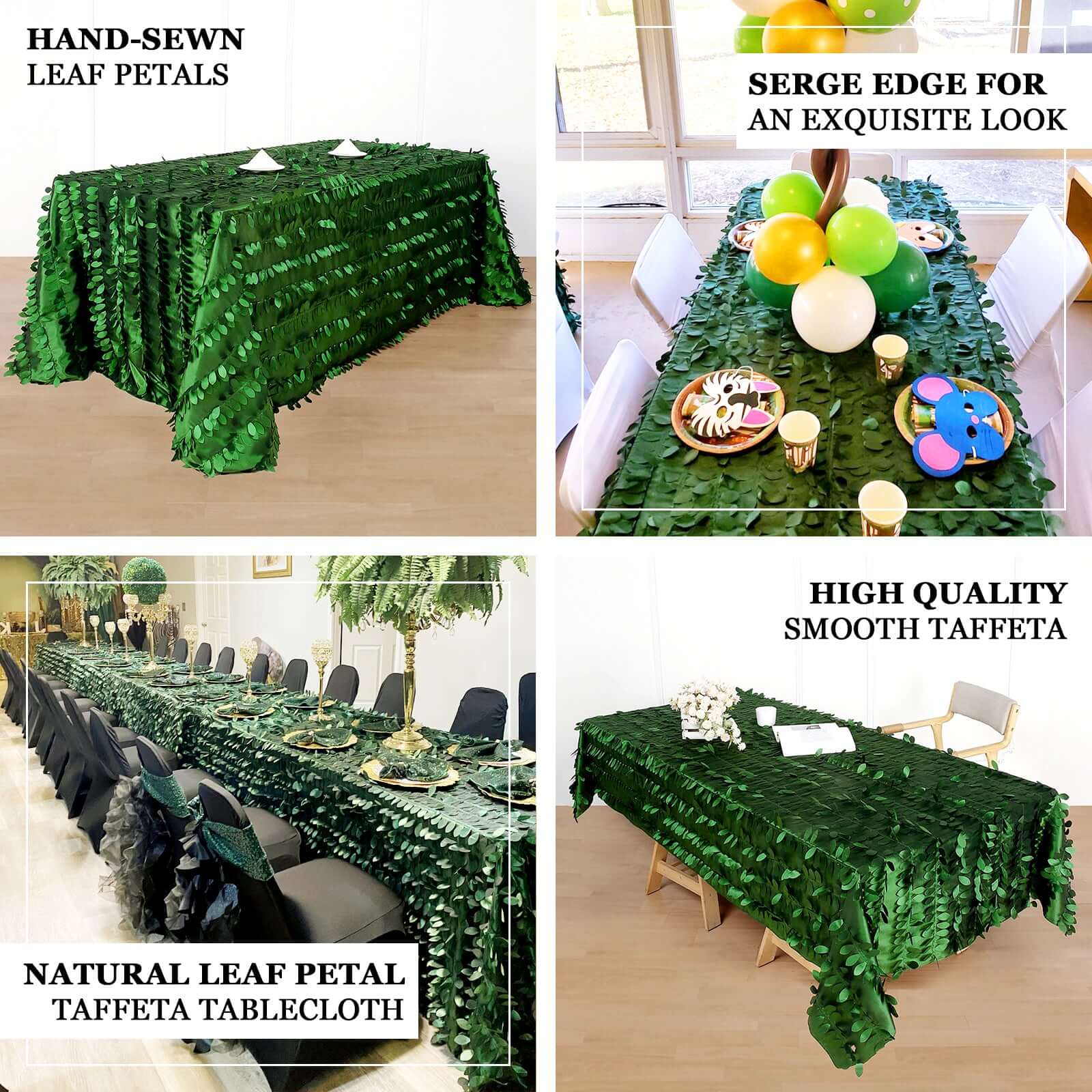 Taffeta Rectangle Tablecloth 90"x132" Green - 3D Leaf Petal Seamless Table Cover - Image 3