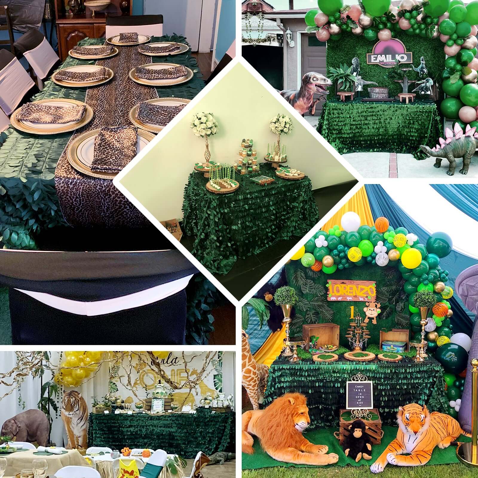 Taffeta Rectangle Tablecloth 90"x132" Green - 3D Leaf Petal Seamless Table Cover - Image 5