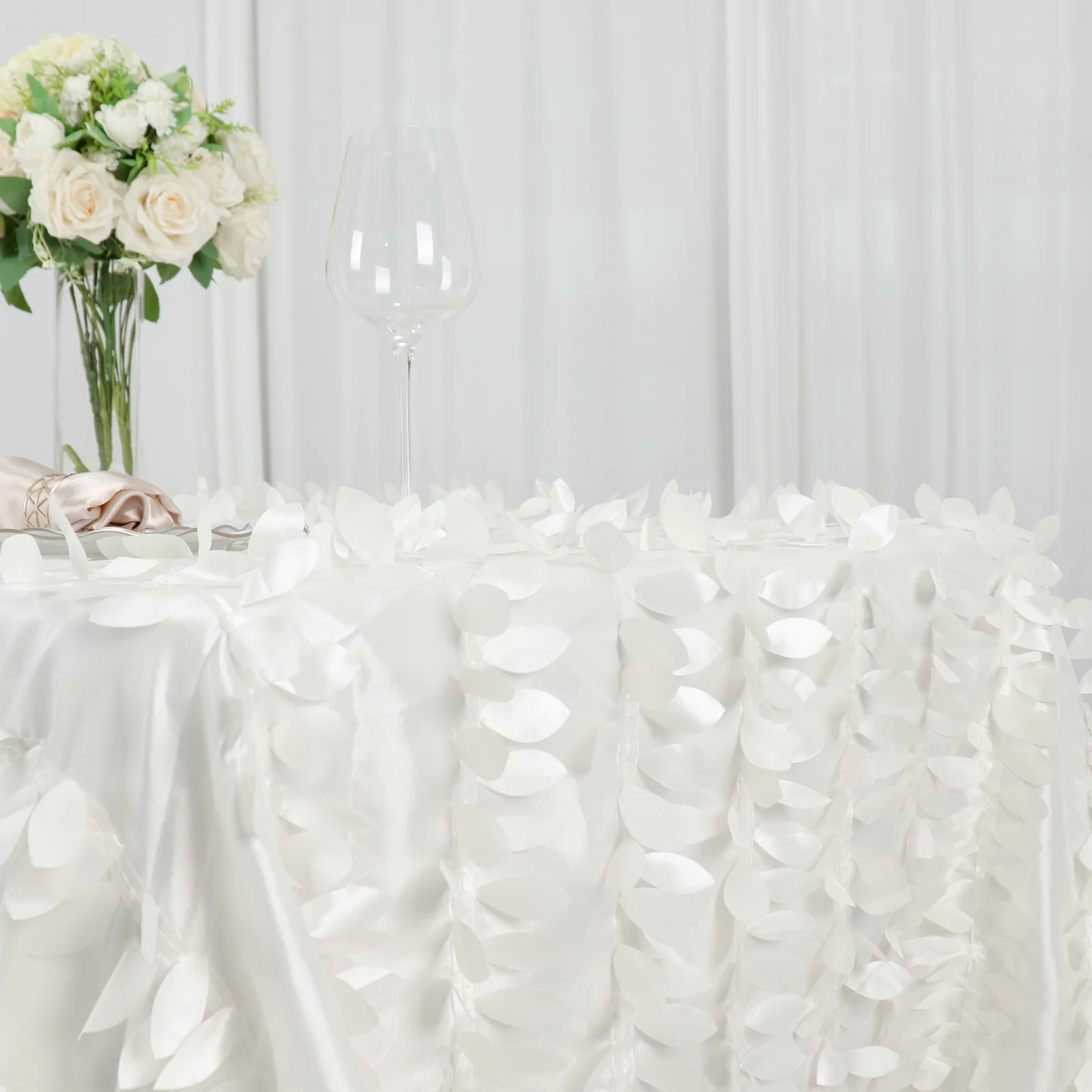Taffeta Rectangle Tablecloth 90"x132" Ivory - 3D Leaf Petal Seamless Table Cover - Image 4