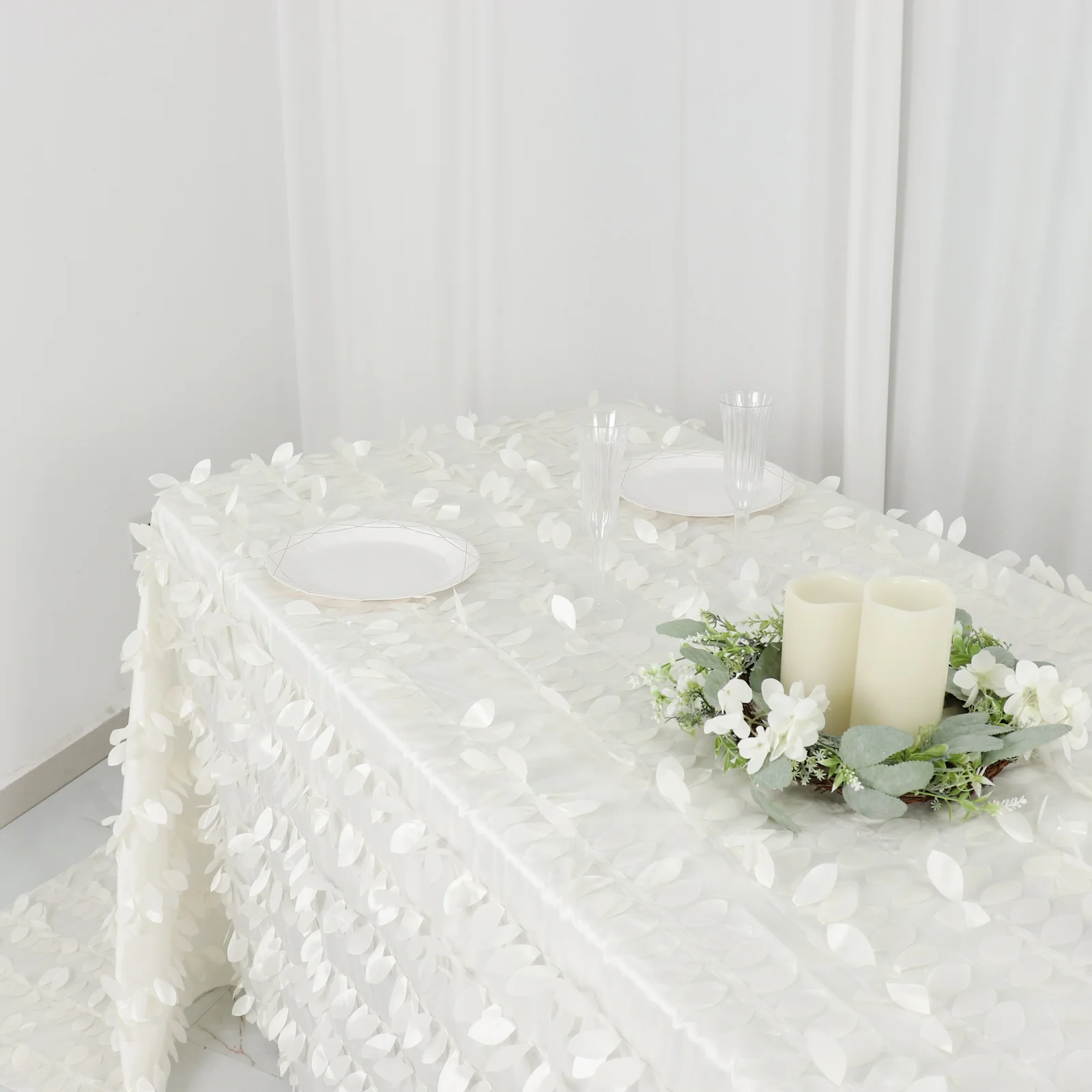 Taffeta Rectangle Tablecloth 90"x132" Ivory - 3D Leaf Petal Seamless Table Cover - Image 7