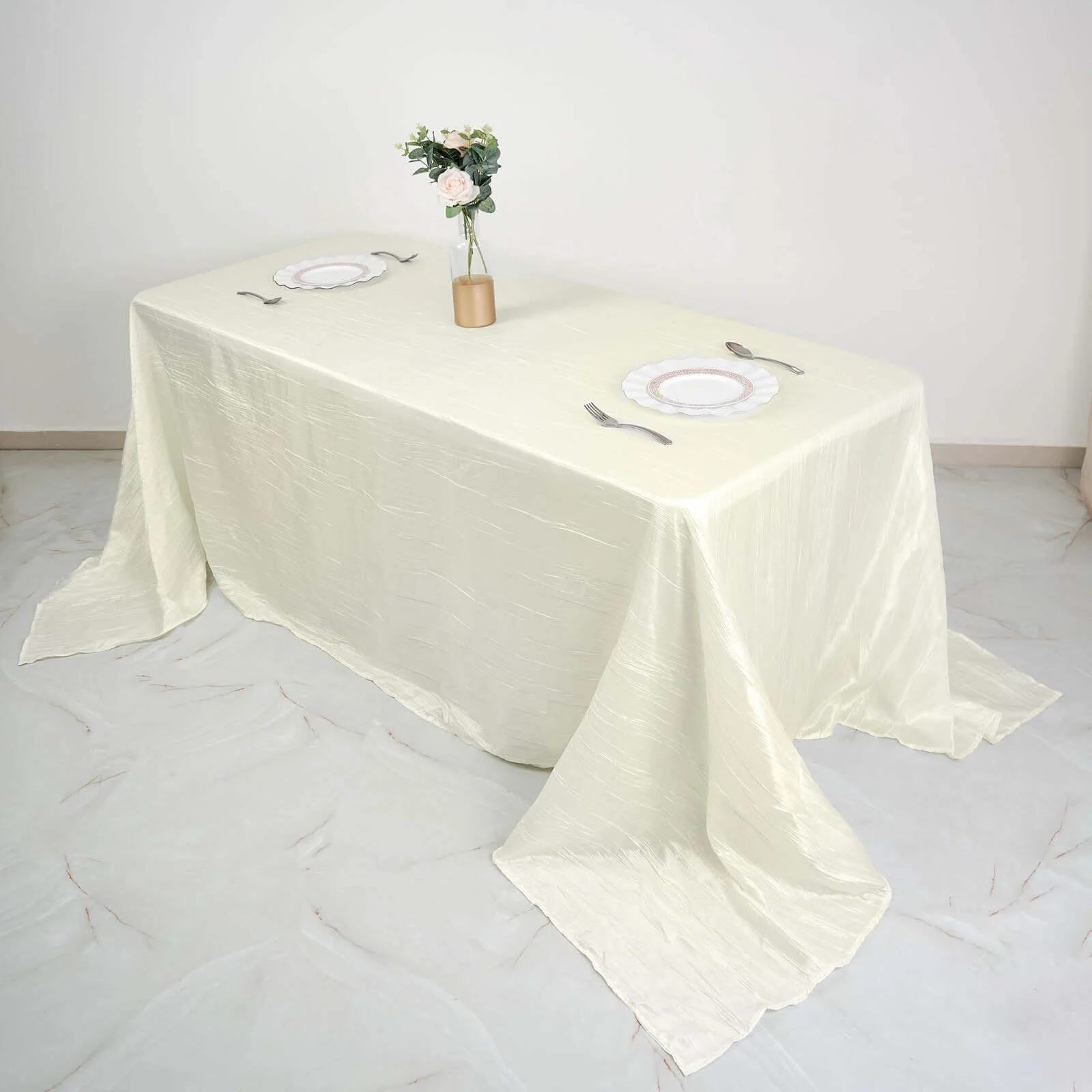 Taffeta Rectangle Tablecloth 90"x132" Ivory with Accordion Crinkle Design - Seamless Finish - Image 2