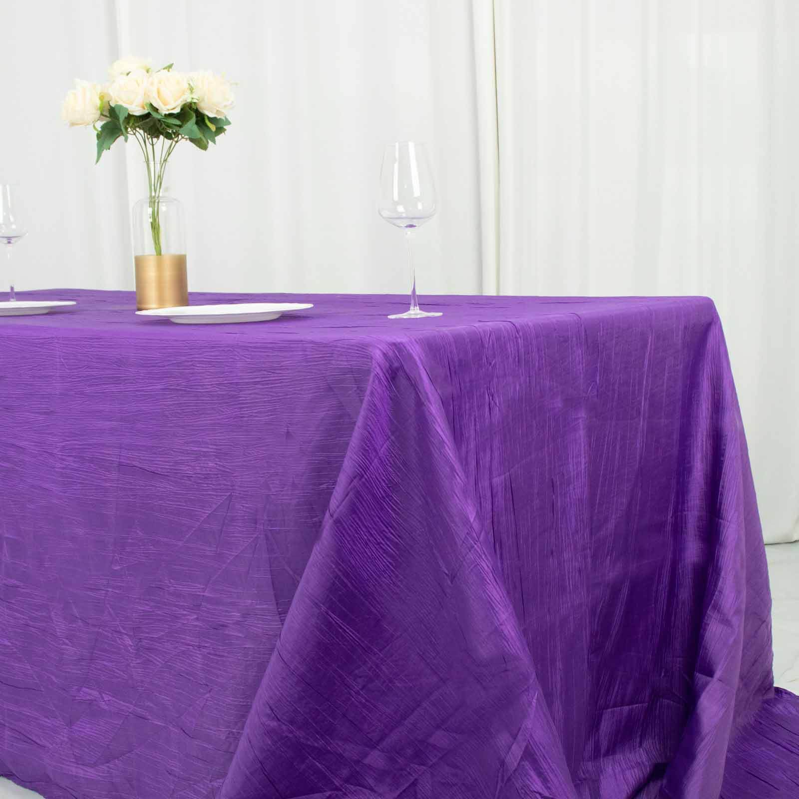Taffeta Rectangle Tablecloth 90"x132" Purple with Accordion Crinkle Design - Seamless Finish - Image 2