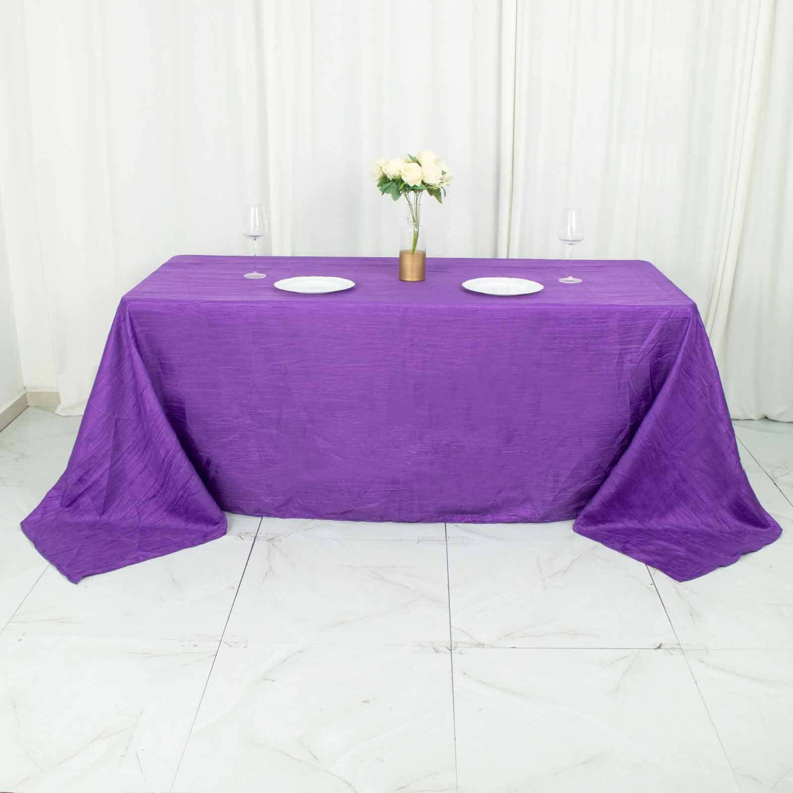 Taffeta Rectangle Tablecloth 90"x132" Purple with Accordion Crinkle Design - Seamless Finish - Image 7