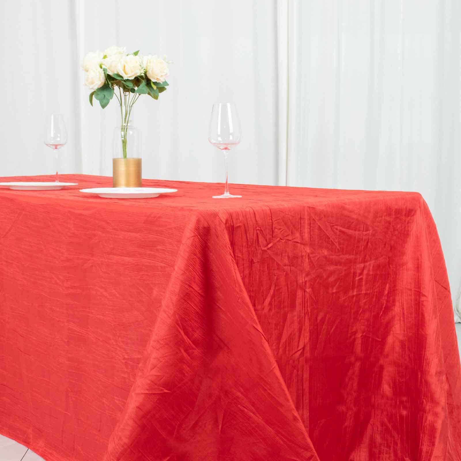 Taffeta Rectangle Tablecloth 90"x132" Red with Accordion Crinkle Design - Seamless Finish - Image 2