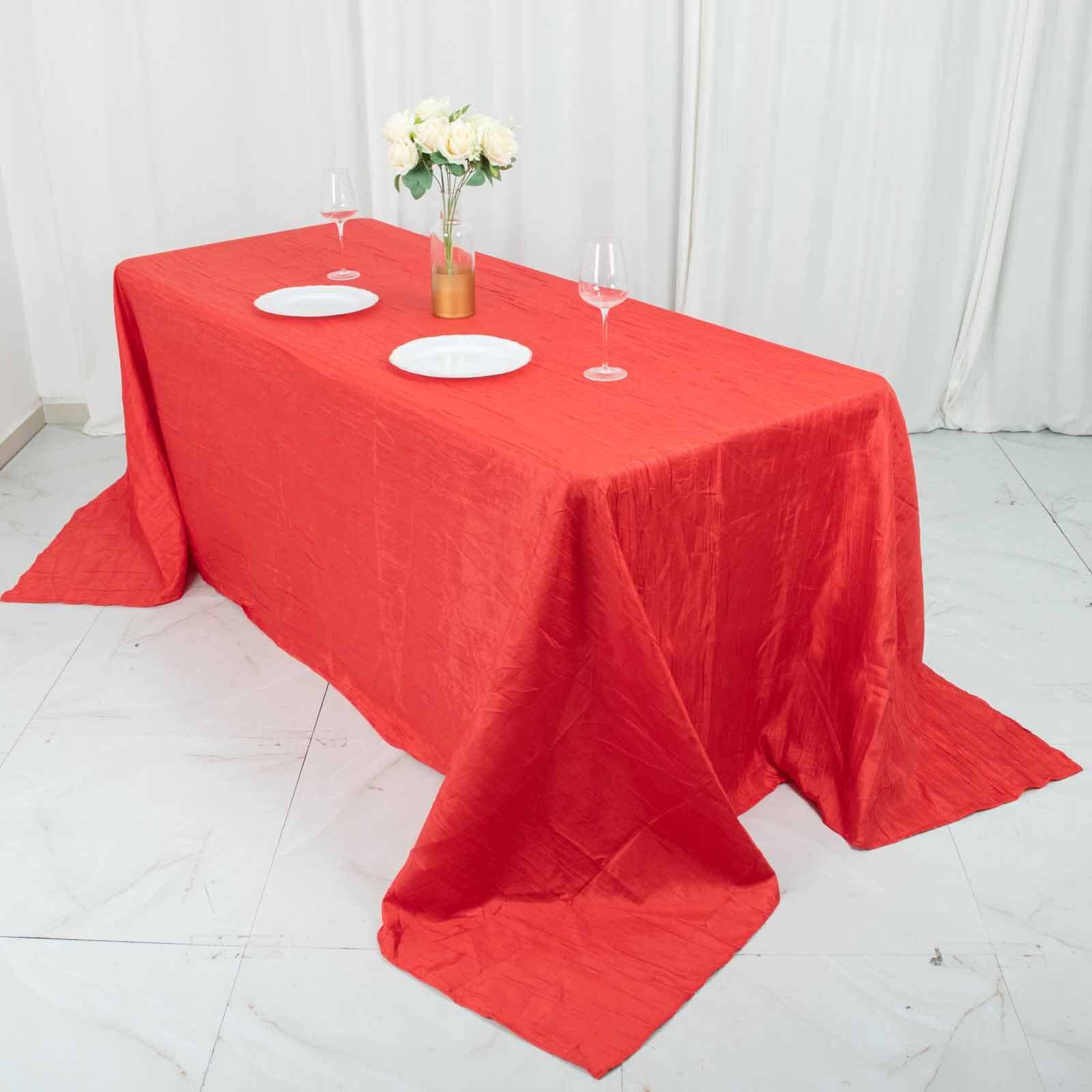 Taffeta Rectangle Tablecloth 90"x132" Red with Accordion Crinkle Design - Seamless Finish - Image 3