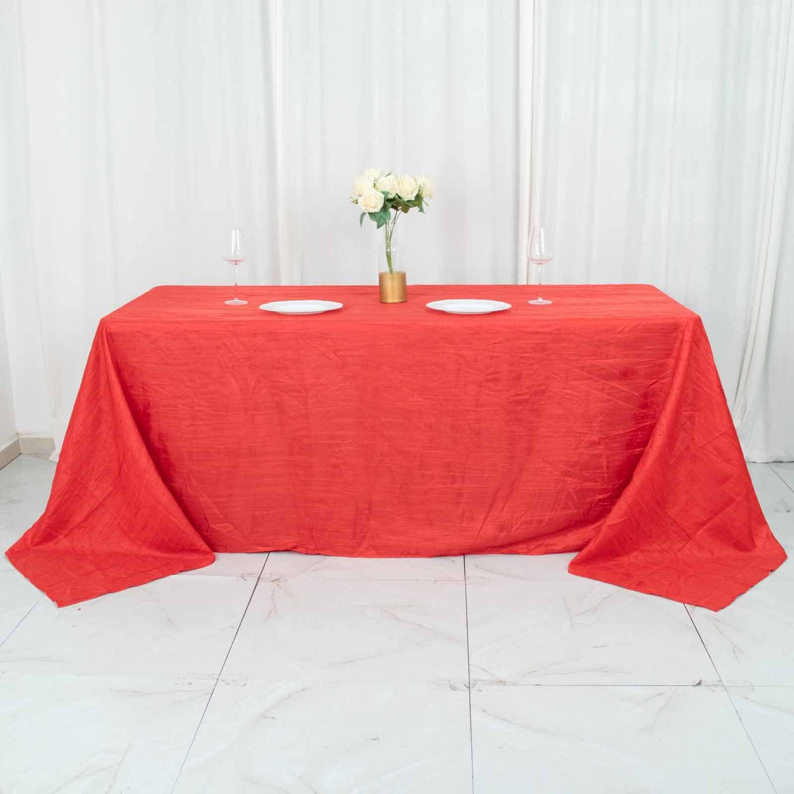 Taffeta Rectangle Tablecloth 90"x132" Red with Accordion Crinkle Design - Seamless Finish - Image 9