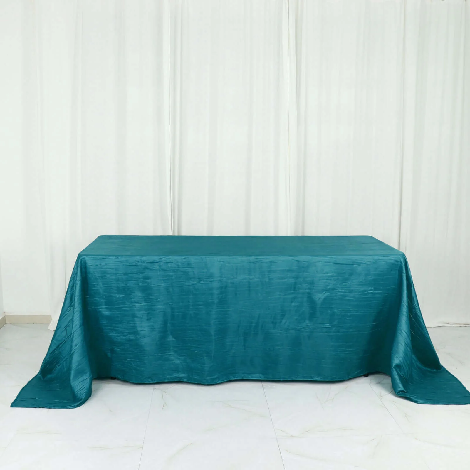 Taffeta Rectangle Tablecloth 90"x132" Teal with Accordion Crinkle Design - Seamless Finish - Image 6