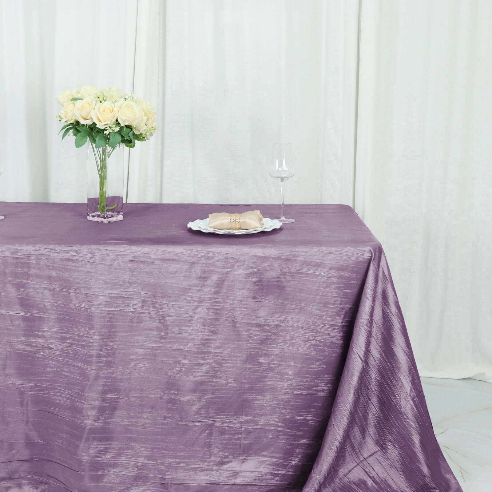 Taffeta Rectangle Tablecloth 90"x132" Violet Amethyst with Accordion Crinkle Design - Seamless Finish - Image 2