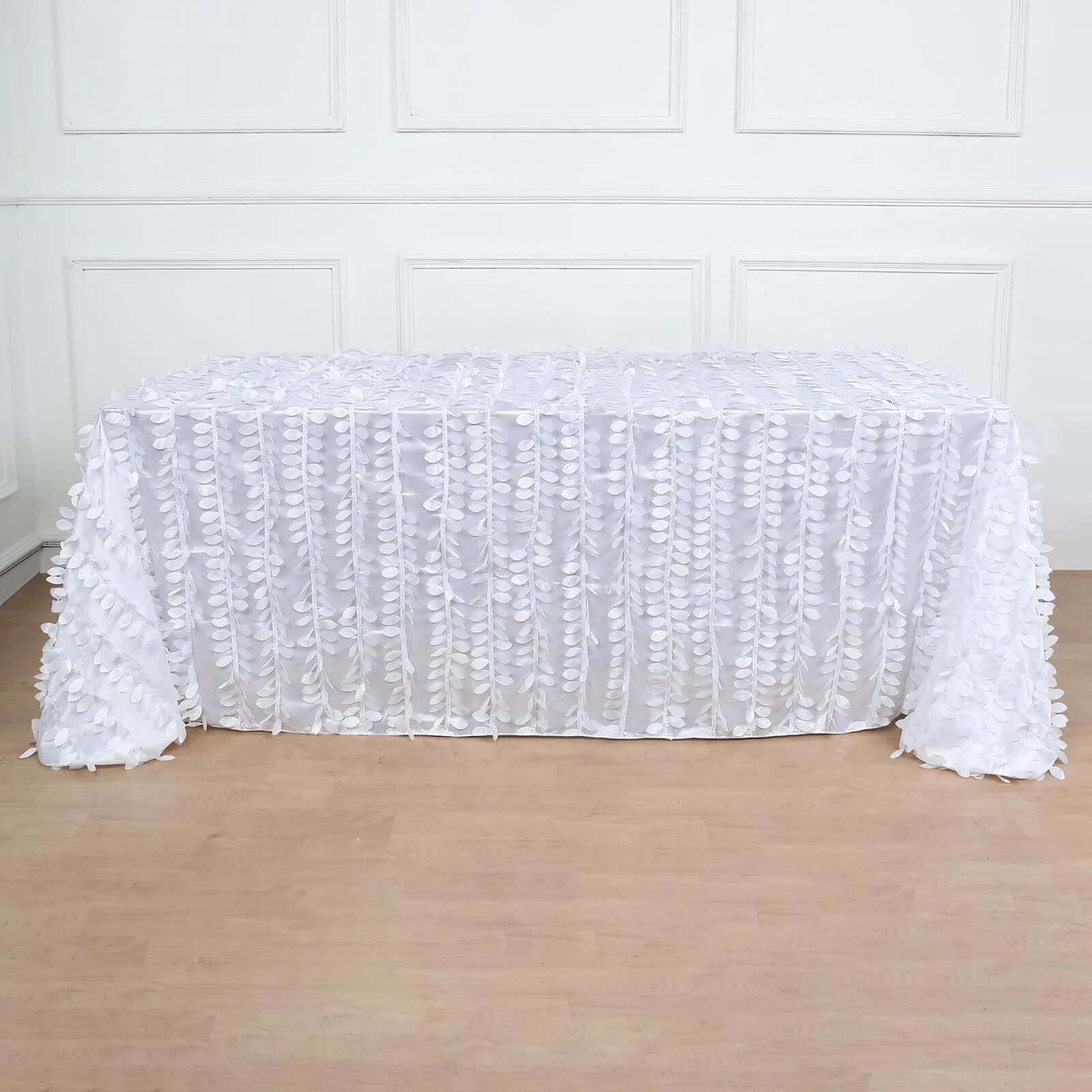 Taffeta Rectangle Tablecloth 90"x132" White - 3D Leaf Petal Seamless Table Cover for Upscale Table Settings