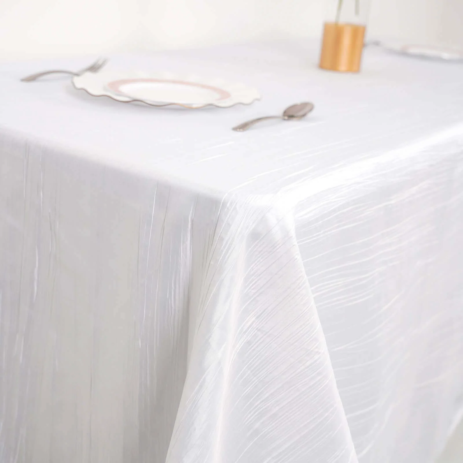 Taffeta Rectangle Tablecloth 90"x132" White with Accordion Crinkle Design - Seamless Finish for Refined Events - Image 3
