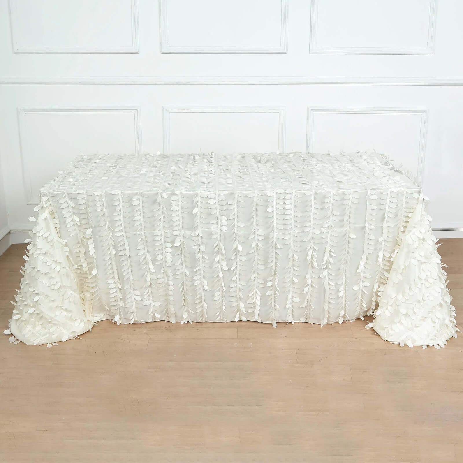 Taffeta Rectangle Tablecloth 90"x156" Ivory - 3D Leaf Petal Seamless Table Cover
